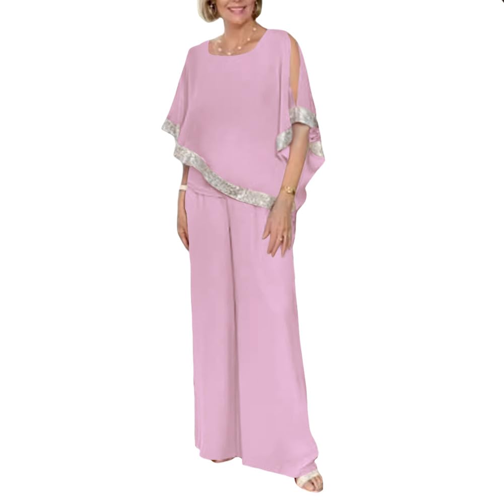 Elegant Women's 2-Piece Sequin Chiffon Pant Suit Set for Wedding Guest, Mother of the Bride & Formal Occasions - Perfect for Weddings, Parties & Special Events