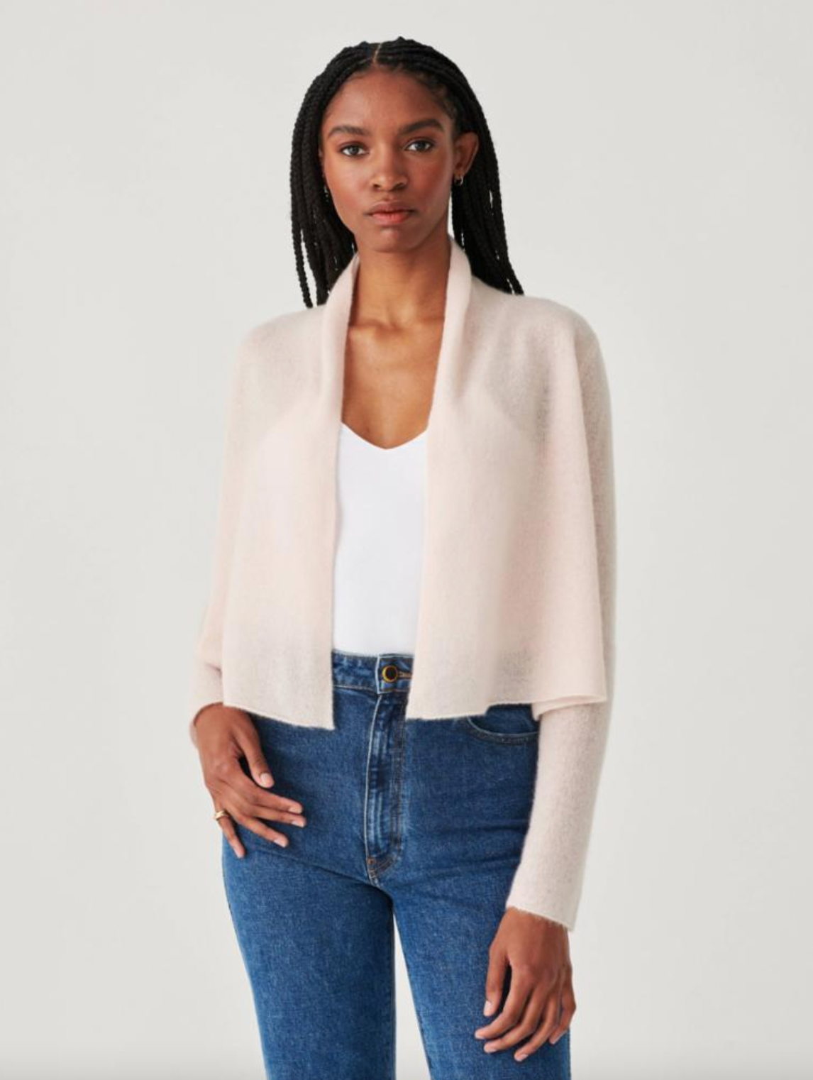 Luxury Cashmere Cropped Trapeze Sweater - Soft Pink Sand Color for Women | Perfect for Fall Layering & Casual Outfits