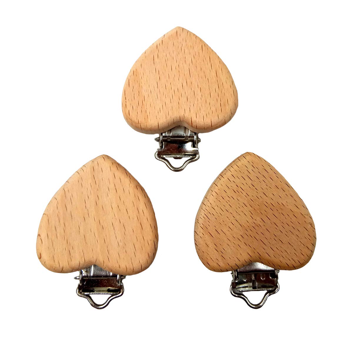 5pcs Natural Wooden Pacifier Clips - Cute Beech Wood Animal & Heart Shape Charms for DIY Baby Accessories | Safe Pacifier Holder for Infants, Toddler Essentials, Baby Shower Gifts