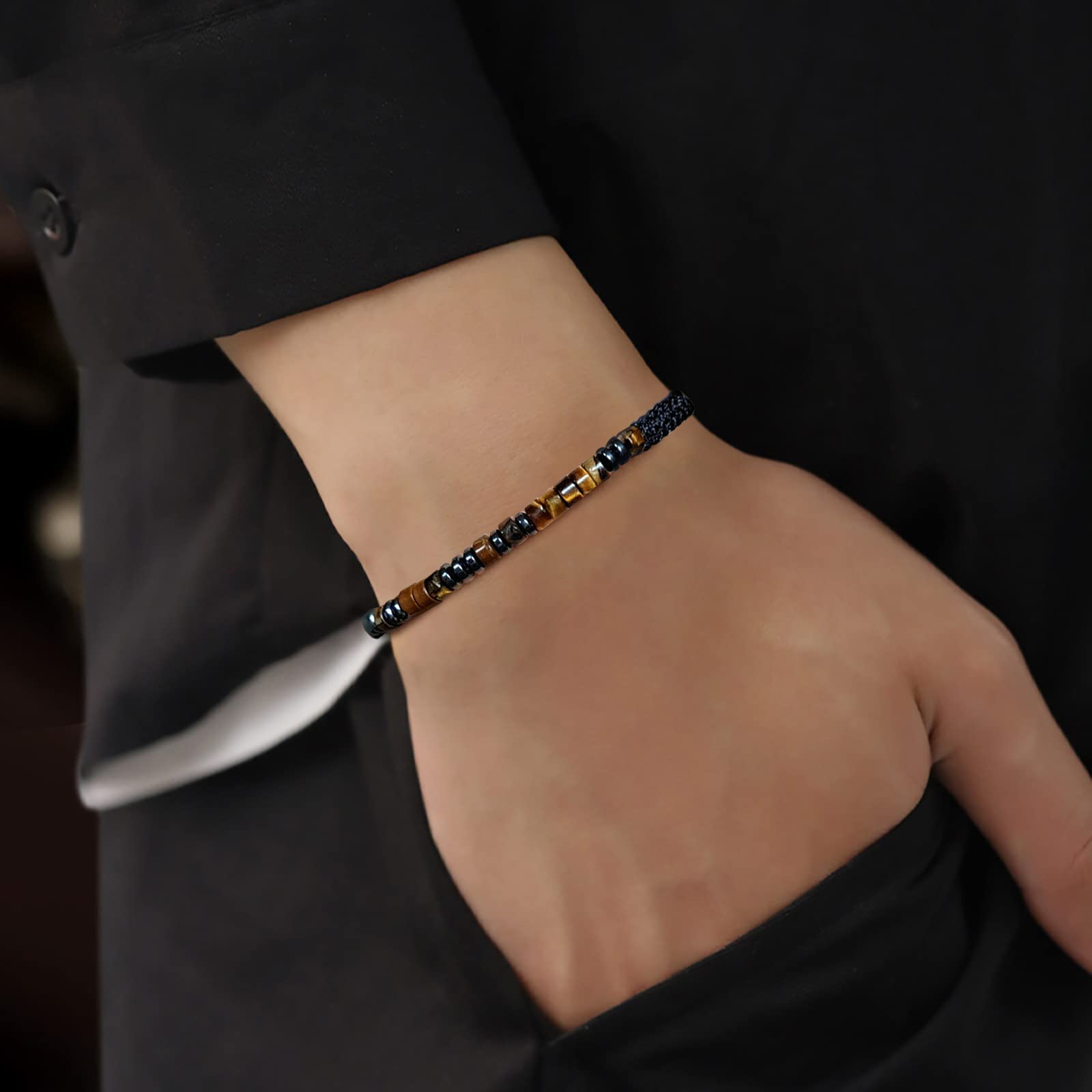 Morse Code Bracelet for Son - Adjustable Inspirational Gift for Men (Tiger Eye Stone) - Birthday & Anniversary Present