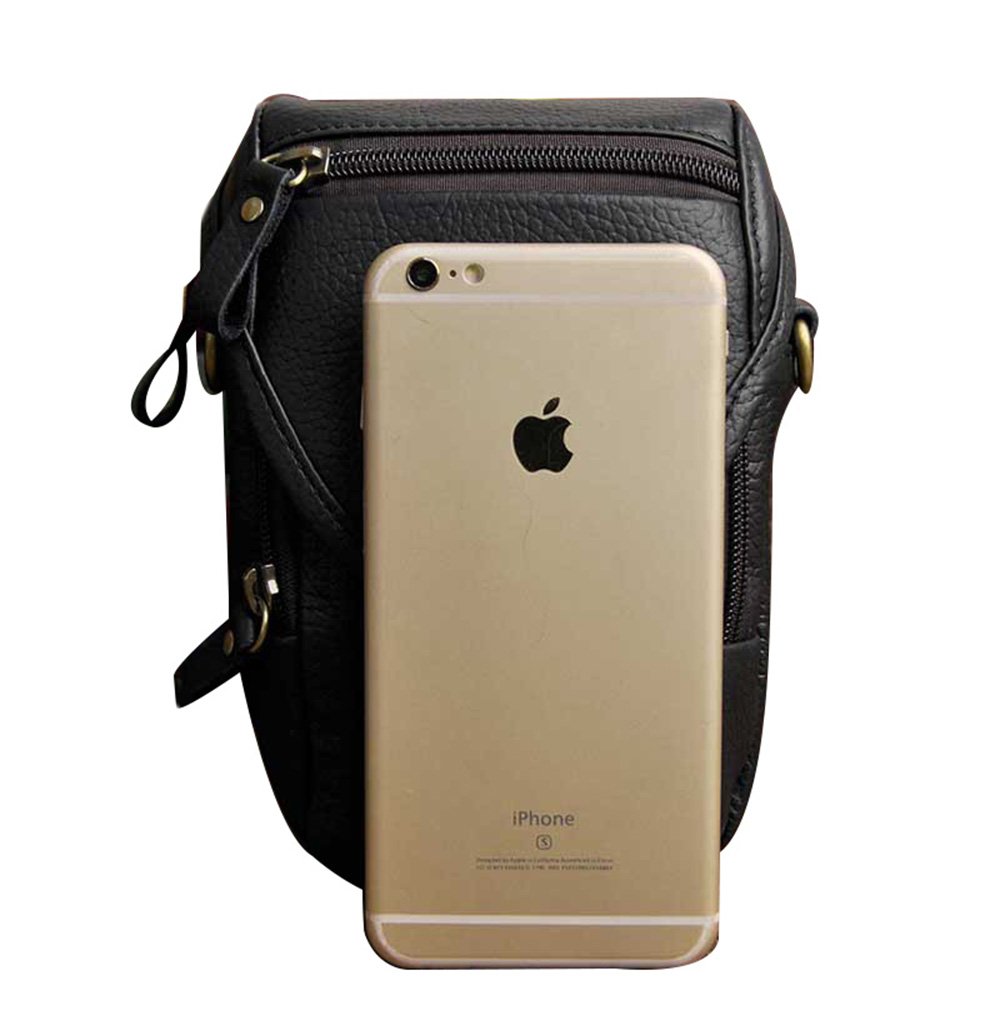 Premium Genuine Leather Phone Pouch - Slim Belt Bag & Crossbody Shoulder Bag for Men & Women (Black) - Perfect for Travel, Work, and Everyday Use