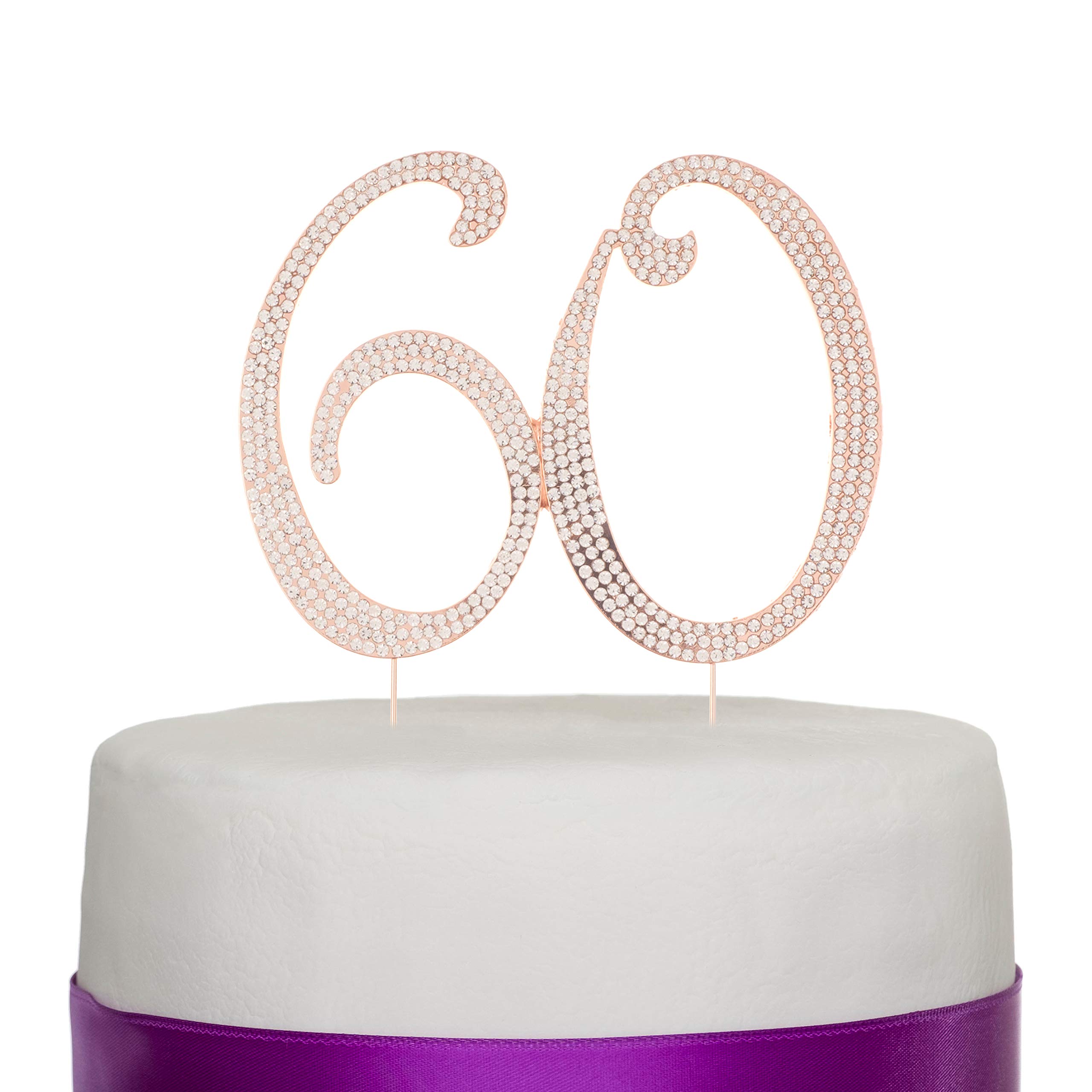 Elegant 60th Birthday Cake Topper - Rose Gold Rhinestone Celebration Decor for Anniversary & Party Supplies | Perfect for Milestone Cakes, Retirement Parties & Golden Jubilees