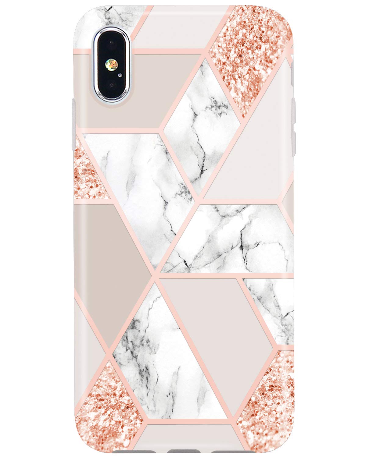 Sparkle Glitter Shiny Rose Gold Metallic Marble iPhone X/Xs Case - Slim Shockproof Flexible TPU Bumper Cover | Perfect for Everyday Use, Parties & Gift Giving
