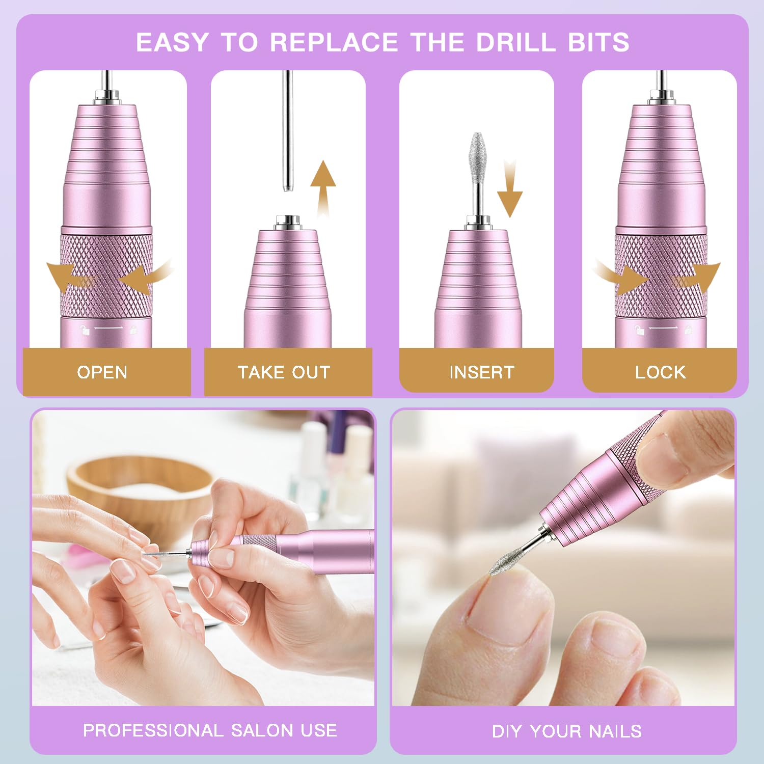 Professional Cordless Electric Nail Drill Kit - 30000RPM Portable Manicure Pedicure Machine with Nail Drill Bits & Sanding Bands for Acrylic, Gel & Dip Powder Nails | Perfect for Home Salon & Nail Art Enthusiasts