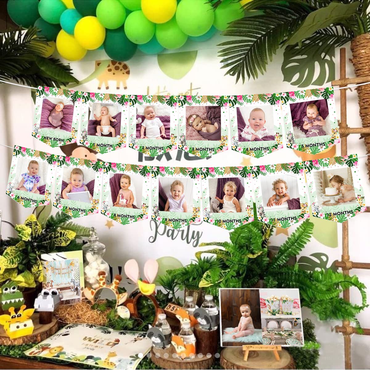 Wild Safari Photo Banner for Baby Girl's 1st Birthday | Jungle Themed Monthly Milestone Banner | Newborn to 12 Months Growth Chart Decor | Perfect for First Birthday Parties & Nursery Wall Decor
