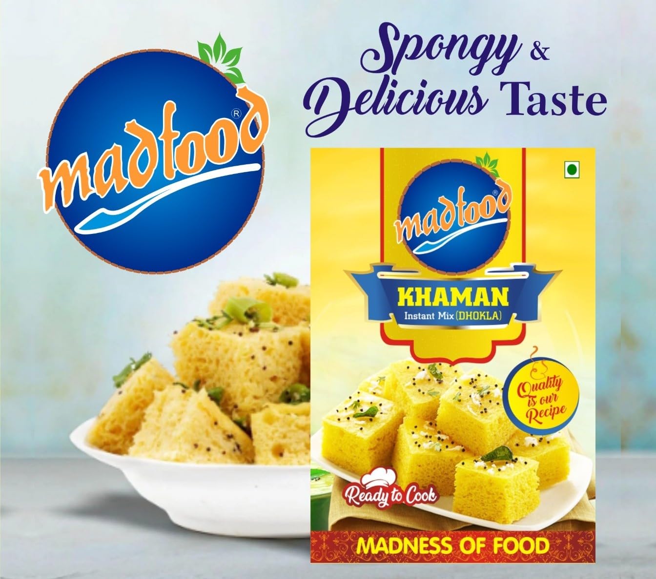Madfood Instant Khaman Dhokla Mix | Authentic Indian Snack | 100% Natural Vegetarian Ingredients | Ready in 10 Minutes | Perfect for Breakfast, Tea Time & Party Appetizers - 500g
