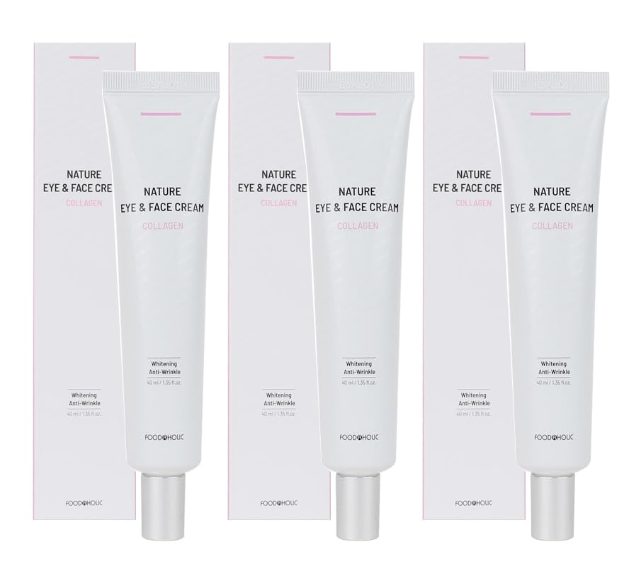 3W Clinic Foodaholic Natural Collagen Eye & Face Cream 40ml (3 Pack) - Anti-Aging & Wrinkle Reduction, Korean Beauty Skincare for Brightening & Hydration | Perfect for Night Routine & Daily Moisturizing