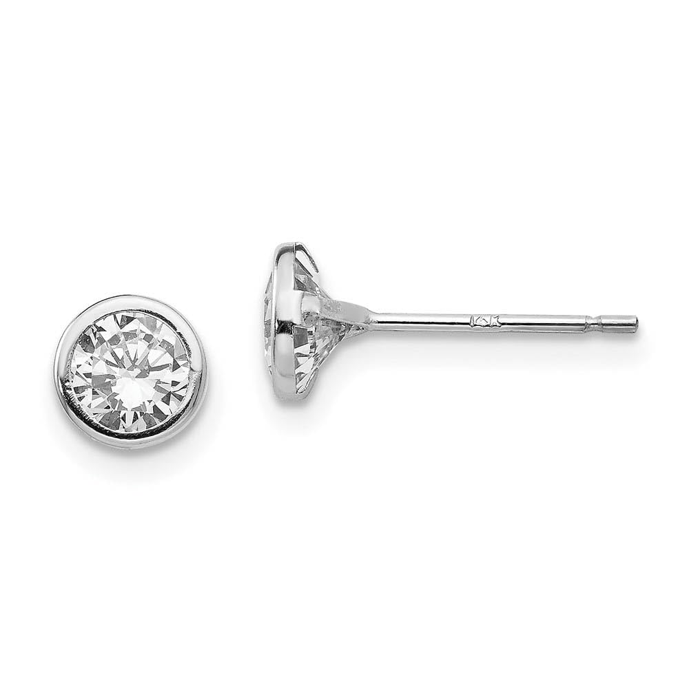 14K White Gold 5mm Black Bow Bezel Set Cubic Zirconia Stud Earrings - Elegant Jewelry for Women, Perfect for Weddings, Parties & Everyday Wear