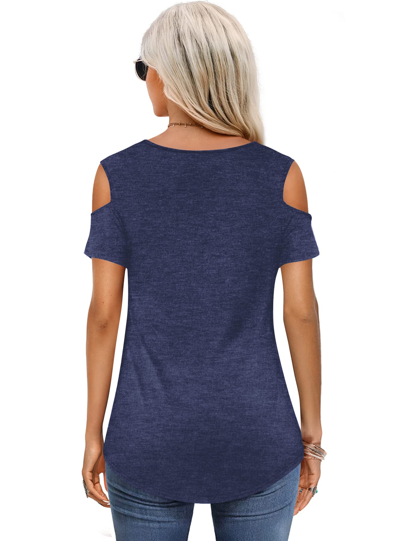 Amoretu Women's Long Sleeve Cold Shoulder Tops - V Neck Casual T-Shirts for Women, Elegant & Dressy Blouses for Work, Date Night & Everyday Wear