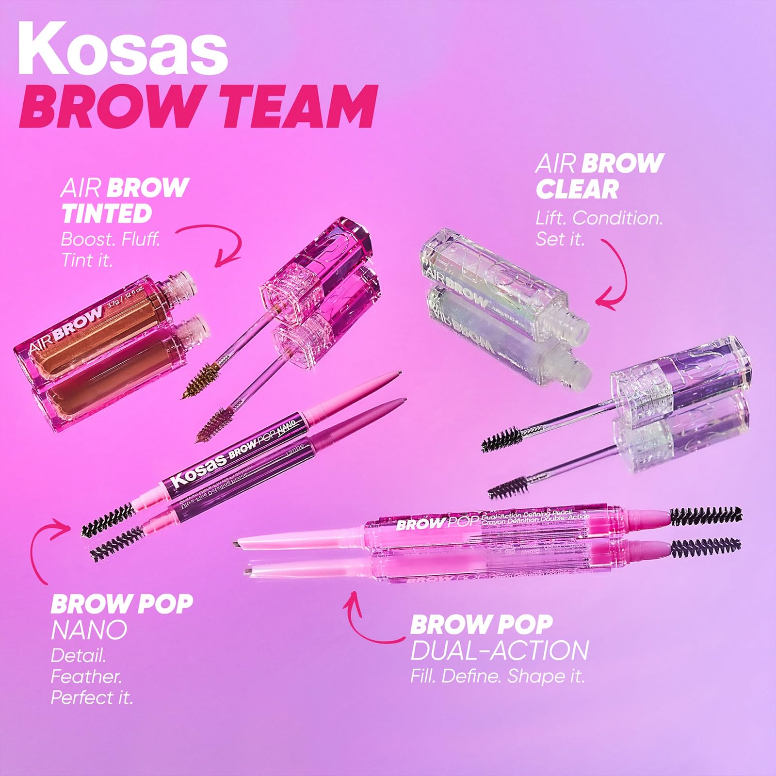 Kosas Air Brow Tinted Gel - Clean & Vegan Eyebrow Makeup for Fluffy, Full Brows | Long-Lasting Grey Tint | Perfect for Everyday Natural Look & Special Occasions