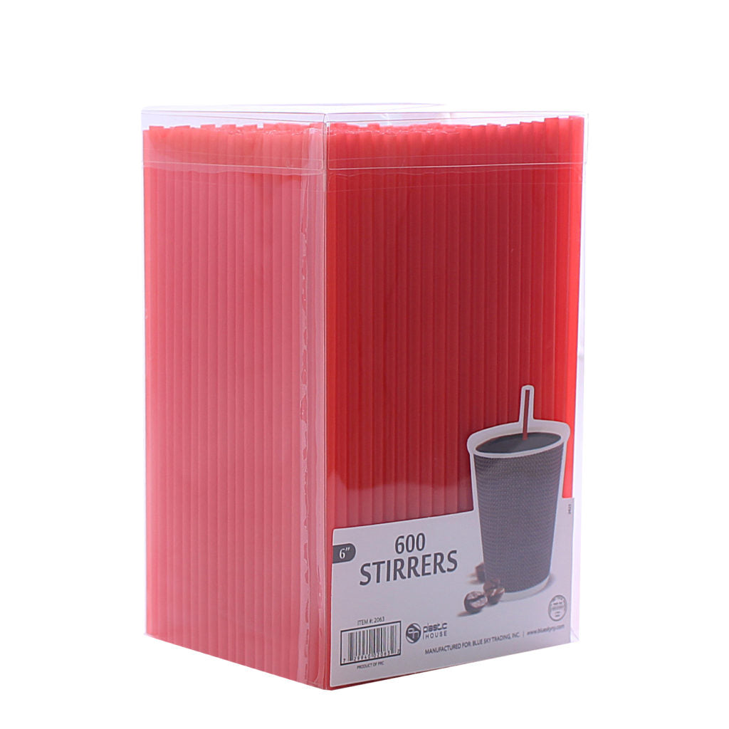 6 Pack Red Plastic Disposable Coffee Stirrers - Eco-Friendly Stir Sticks for Hot & Cold Beverages, Perfect for Coffee Shops, Offices, and Home Use