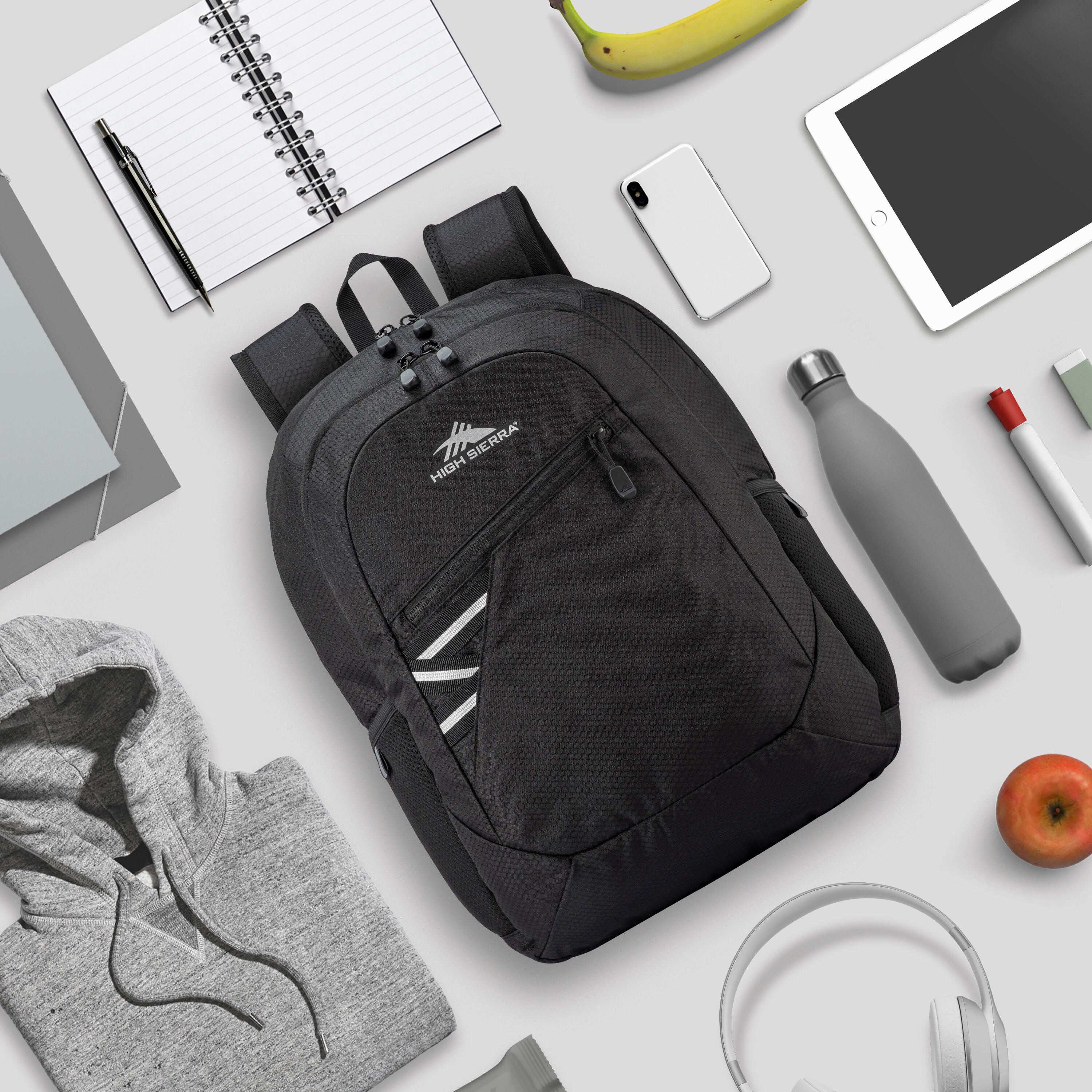 High Sierra Outburst 2.0 Backpack - Durable Laptop Backpack for Men & Women, Water-Resistant Travel Backpack with USB Charging Port - Perfect for School, Work, Hiking & Outdoor Adventures (Black)