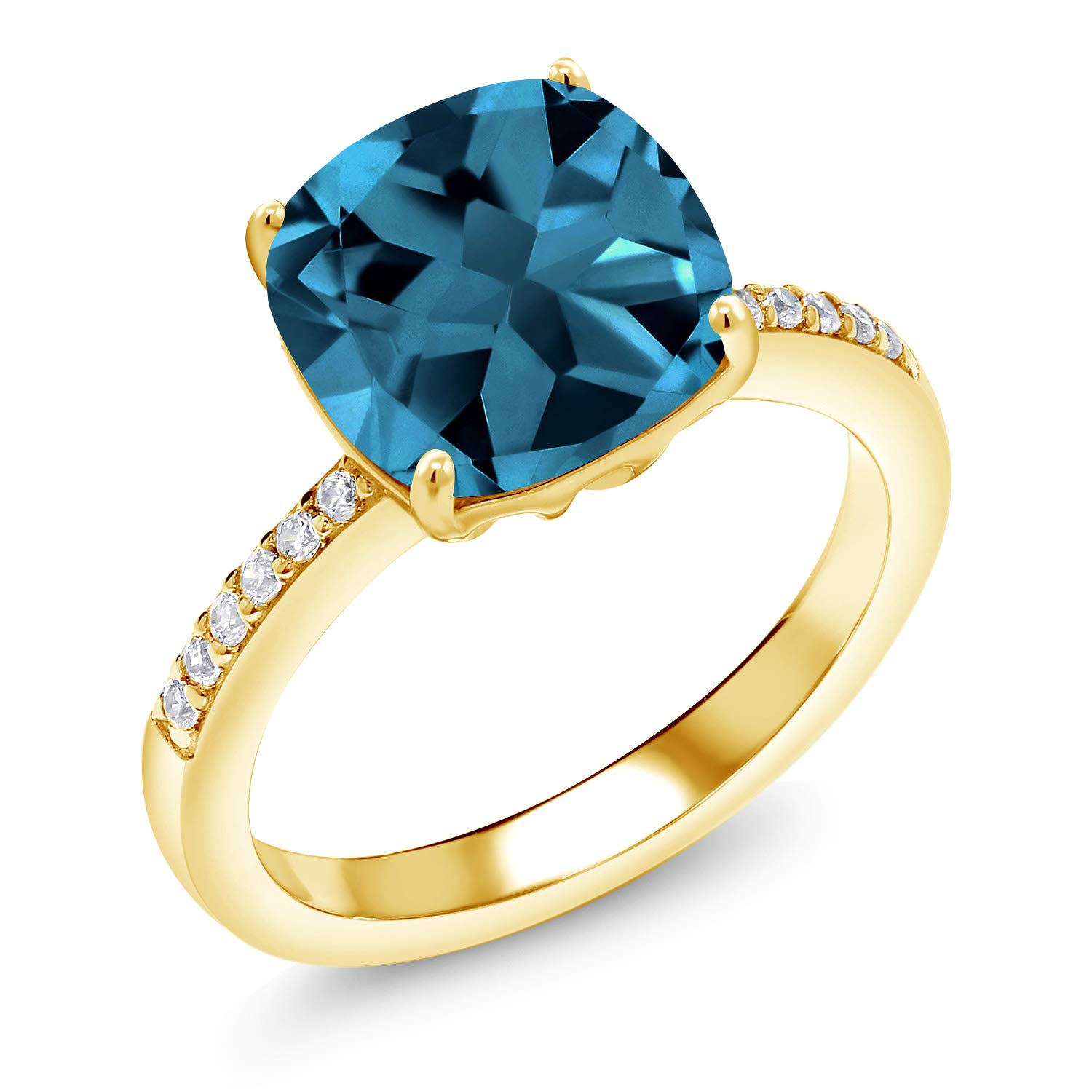 5.32 Ct Cushion London Blue Topaz 18K Yellow Gold Plated Silver Ring for Women - Elegant Gemstone Jewelry Gift for Anniversary, Engagement & Special Occasions