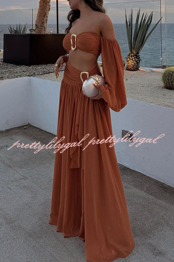 Vacation Chic Chiffon High Rise Flowy Asymmetrical Drape Maxi Skirt - Women's Elegant Beach Cover Up Skirt for Summer Travel, Boho Outfits & Resort Wear