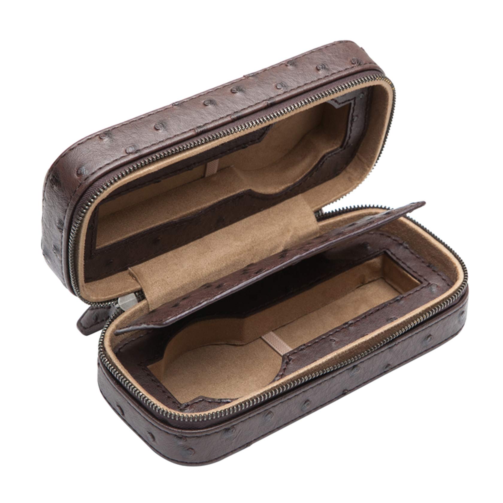 KYEEY Portable 2 Grids Travel Watch Box - PU Leather Zipper Storage Case with Protective Interlayer | Watch Organizer for Men & Women (Brown) | Perfect for Travel, Business Trips & Watch Collection Storage