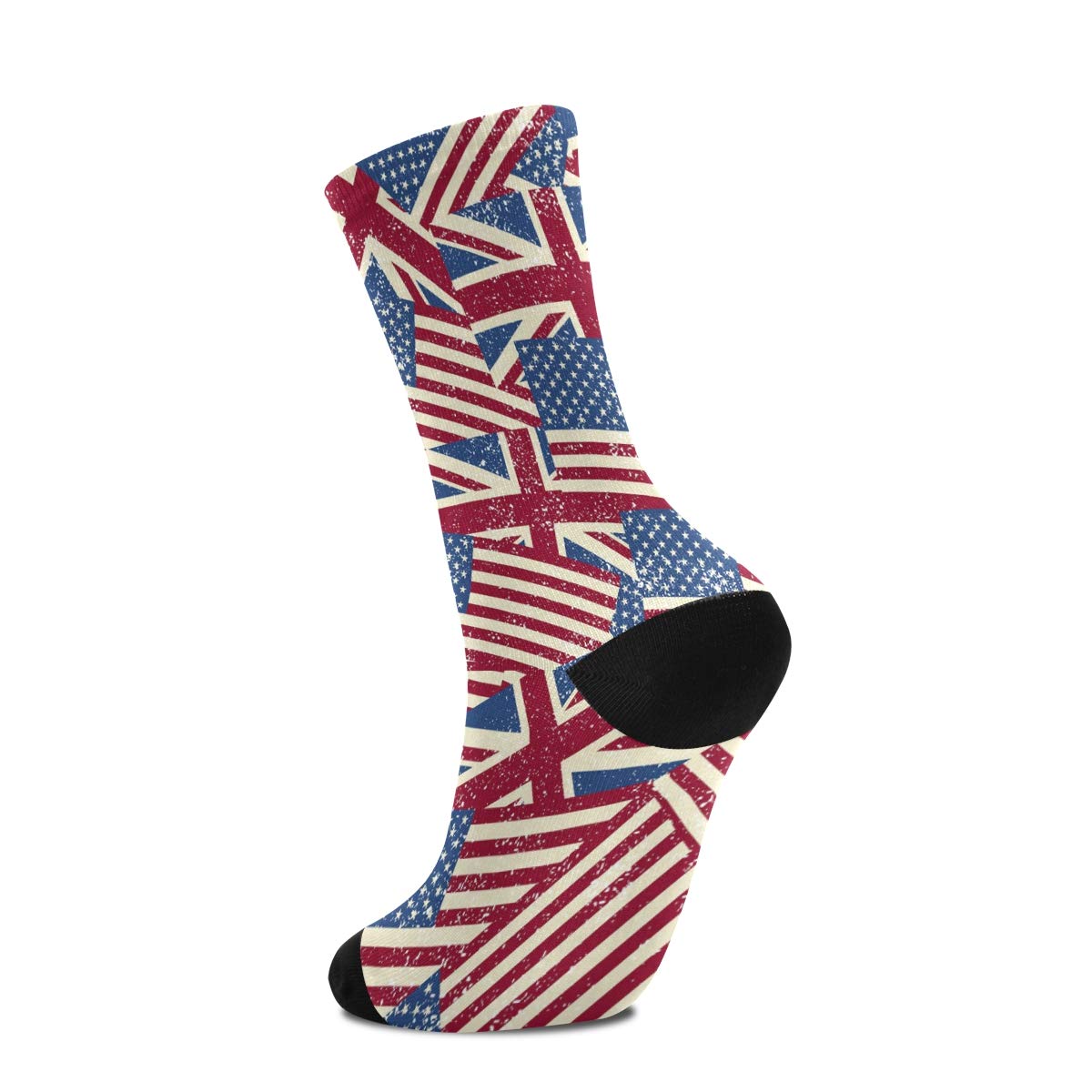 ALAZA Unisex Vintage American & British Flag Casual Crew Socks for Men & Women - Perfect for Travel, Gifts & Patriotic Fashion