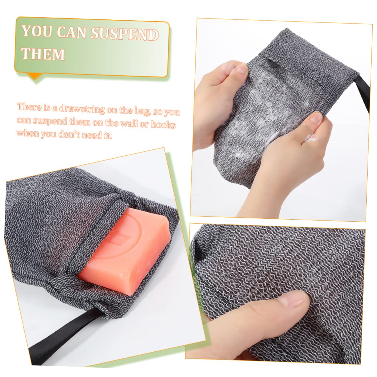 6-Pack Soap Bag Scrubber Sponges - Exfoliating Bar Soap Foam Pouch, Bubble Foam Net for Bath & Shower - Grey Polyester Soap Saver Bag for Face & Body (Perfect for Travel & Eco-Friendly Bathing)