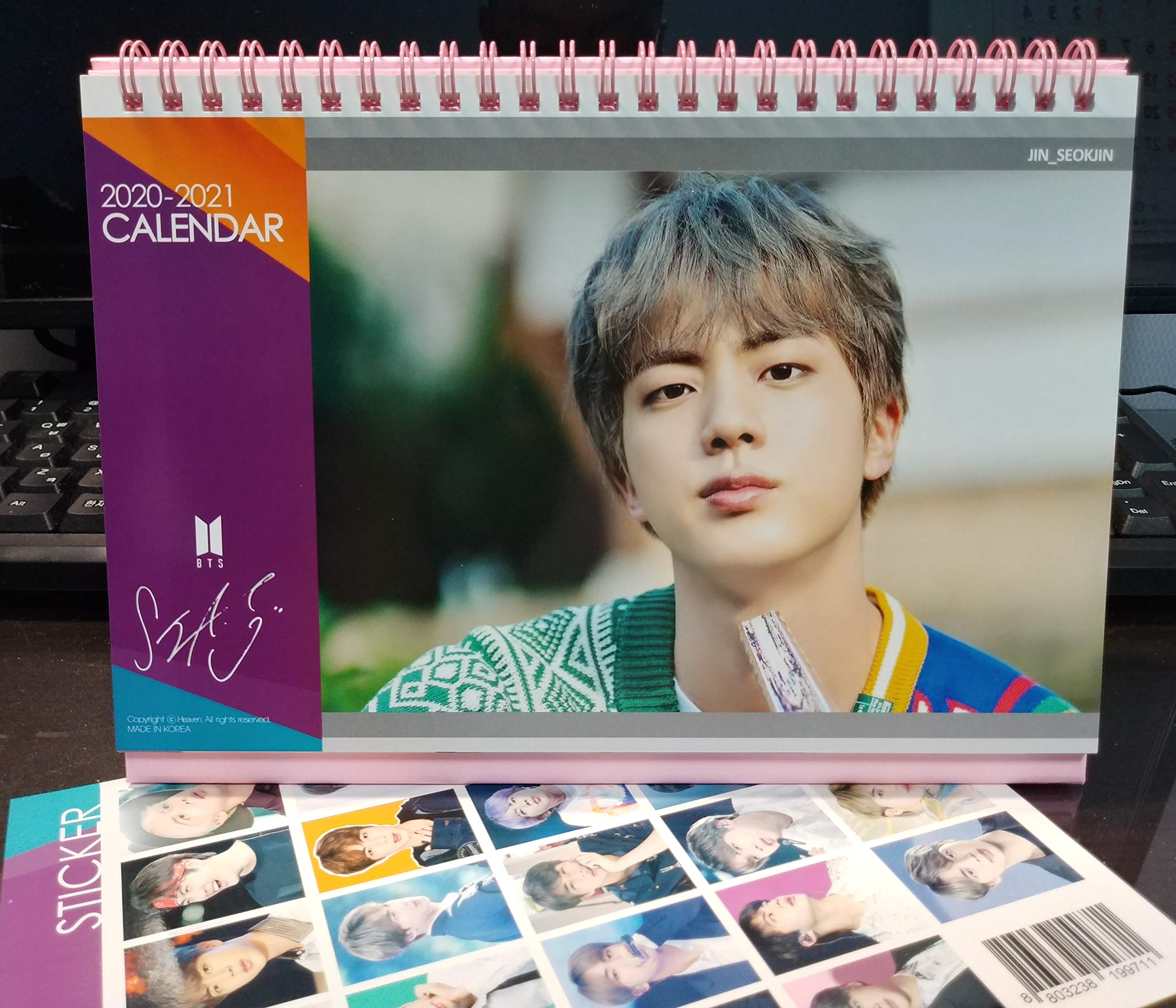 BTS Desk Calendar 2020-2021 with Stickers Set - Jin Version | Kpop Merchandise for ARMY Fans | Perfect for Office, School & BTS Collection Display
