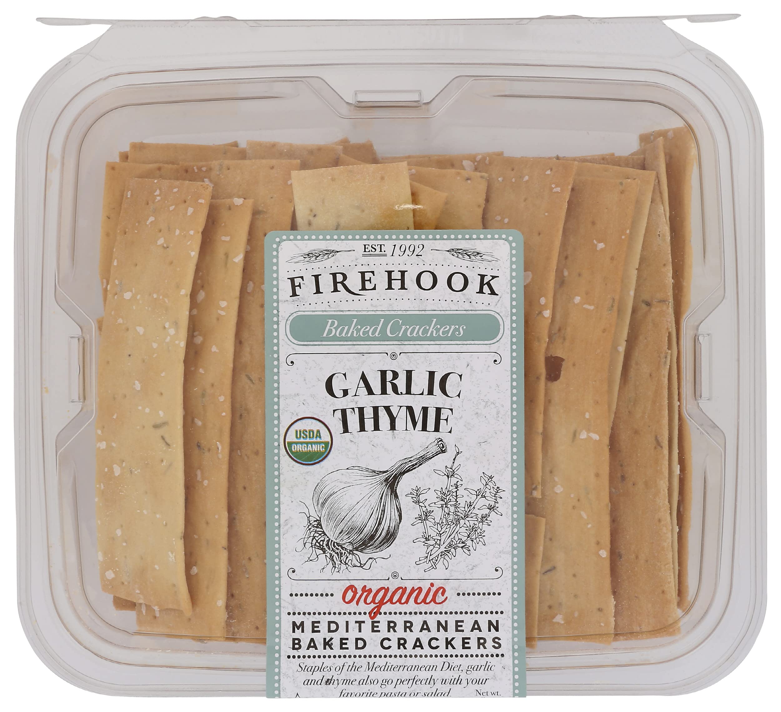 Organic Mediterranean Baked Crackers - Garlic Thyme Flavor | USDA Certified, Kosher, Non-GMO | 8 Oz (Pack of 12) | Perfect for Snacking, Charcuterie Boards & Wine Pairings