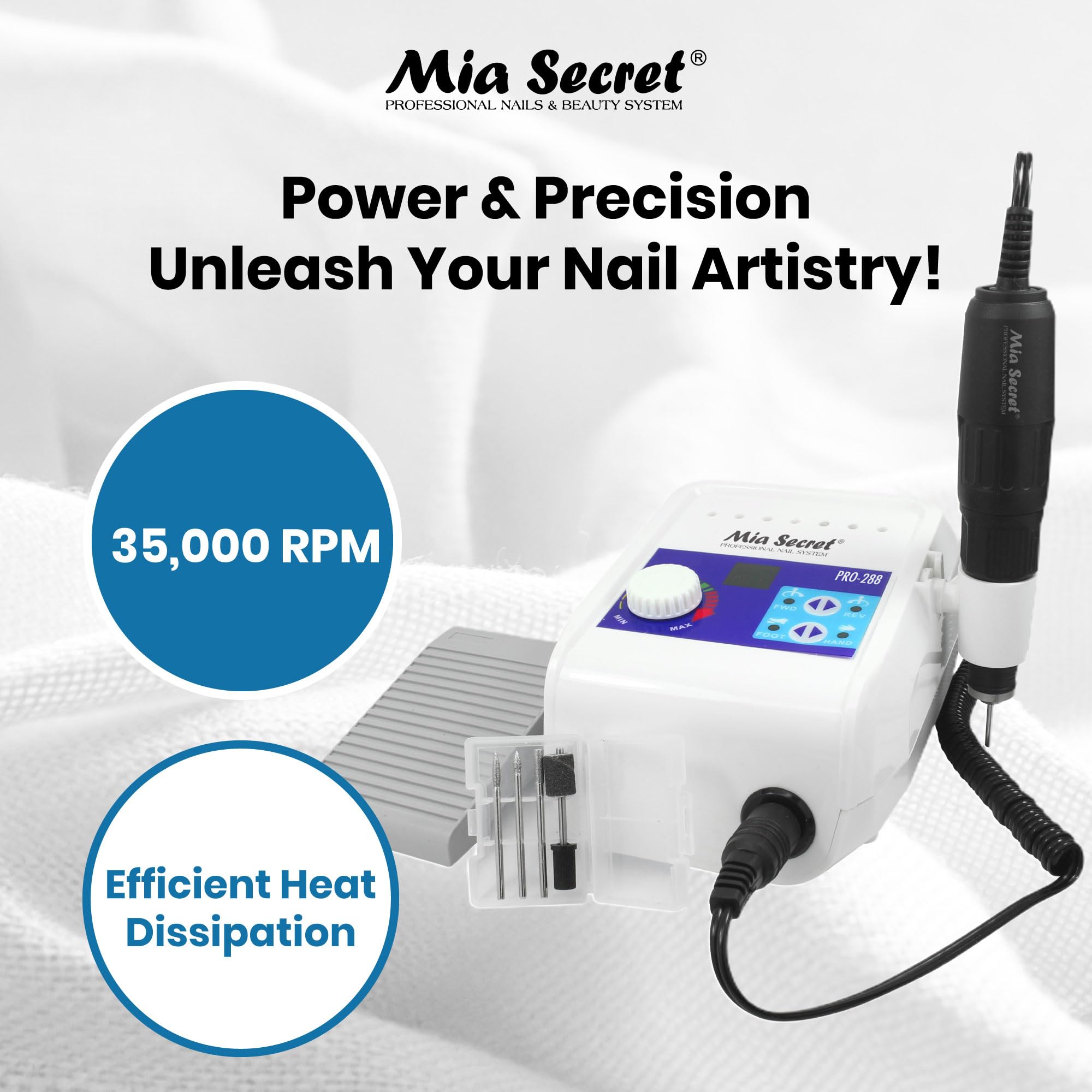MIA SECRET Professional Nail Drill Machine - 30,000 RPM High Speed PRO-284 for Acrylic, Gel & Nail Art | Perfect for Salon & Home Manicure/Pedicure