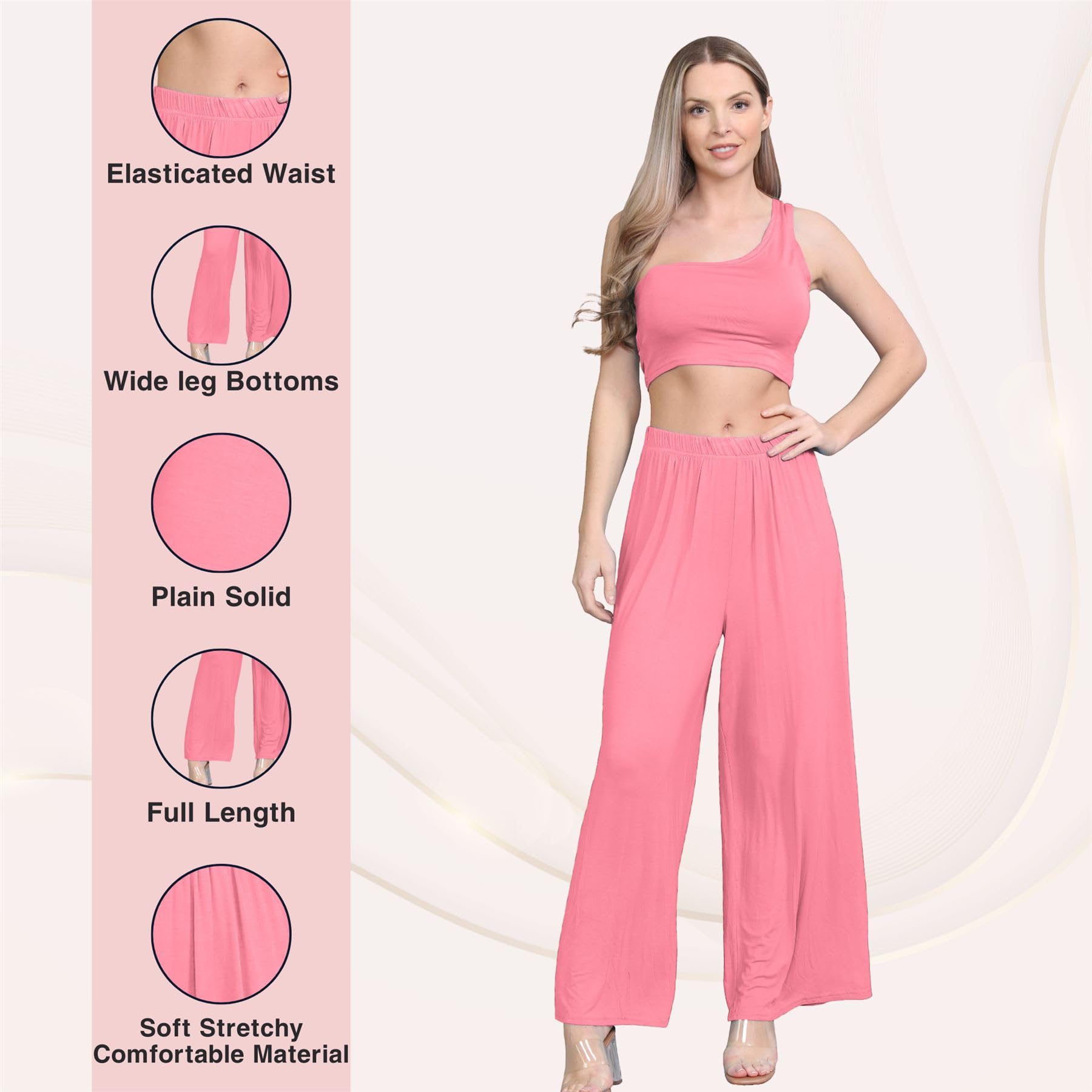 Janisramone® Women's Plain Wide Leg Palazzo Pants - High Waisted Comfortable Trousers for Office, Travel & Casual Wear | Elegant Flowy Palazzo Pants for Women