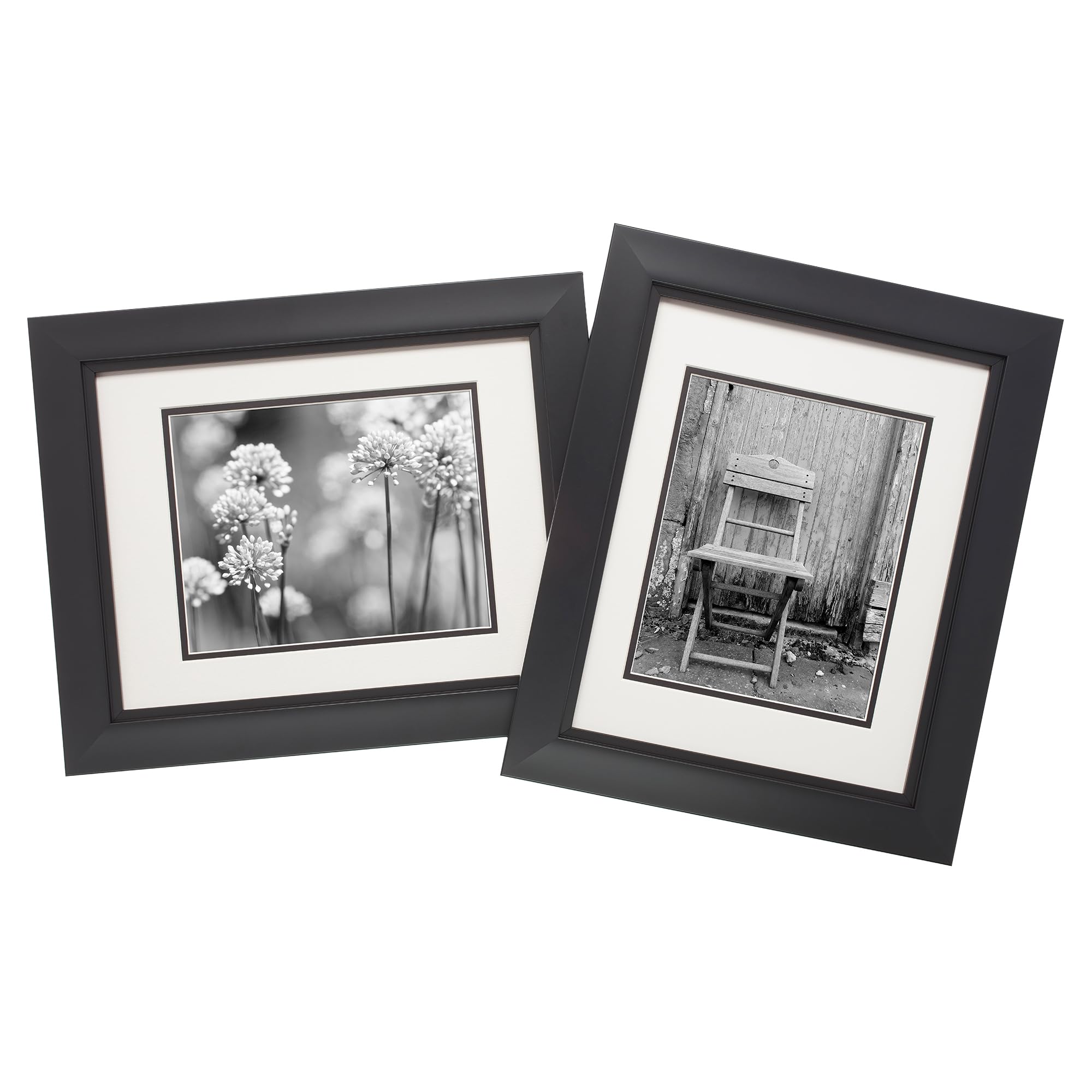 Old Town Designer Picture Frames - Set of 2 (11x14 Inches) with Velour Back & Removable 8x10 Mat - Eco-Friendly Recycled EPS & Acrylic Glass Photo Frames - Perfect for Wall Decor, Office Desk, or Home Display - Black