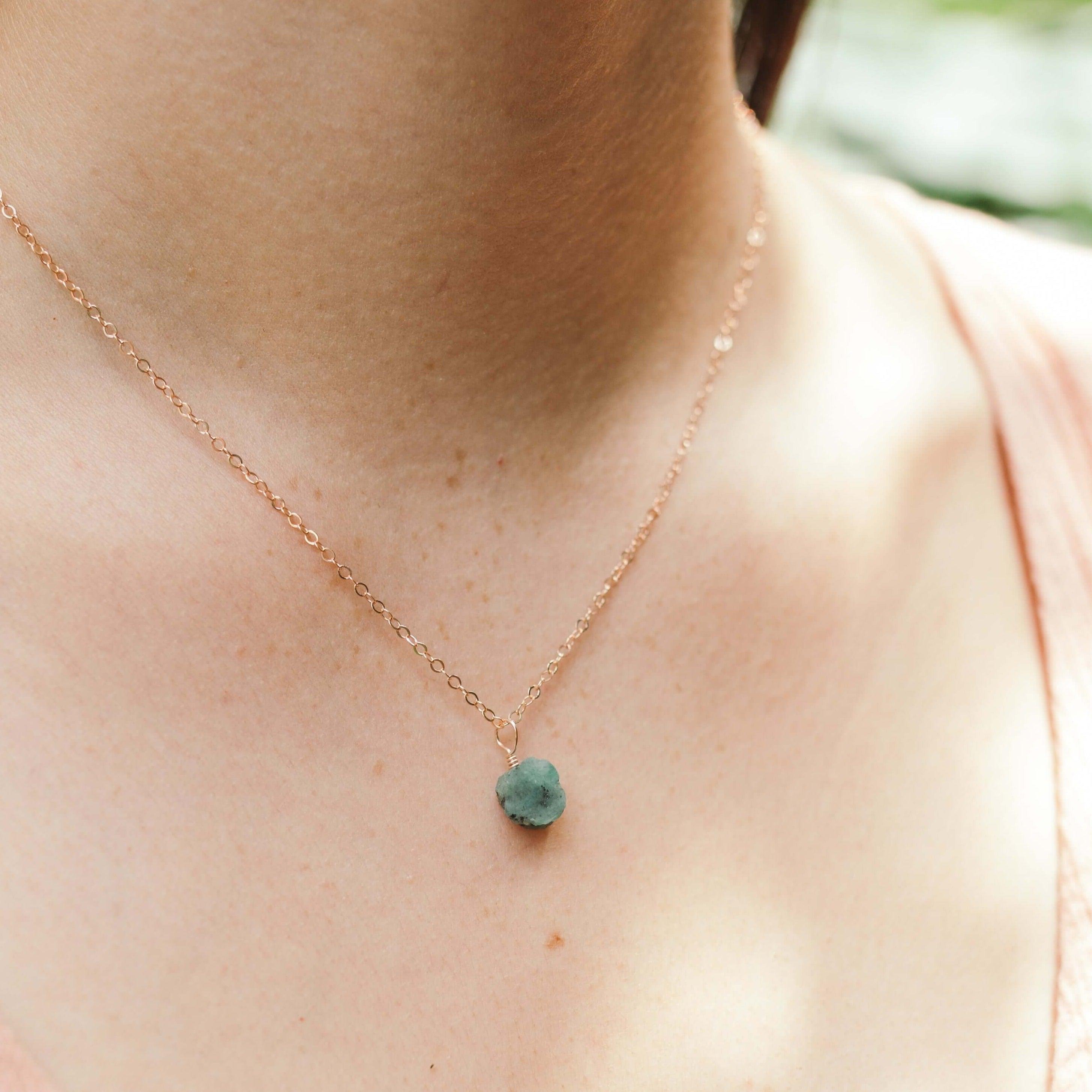 Natural Raw Emerald Pendant Necklace - Handmade Sterling Silver Jewelry for Women - Perfect for Boho, Hippie & Nature Lover Gifts