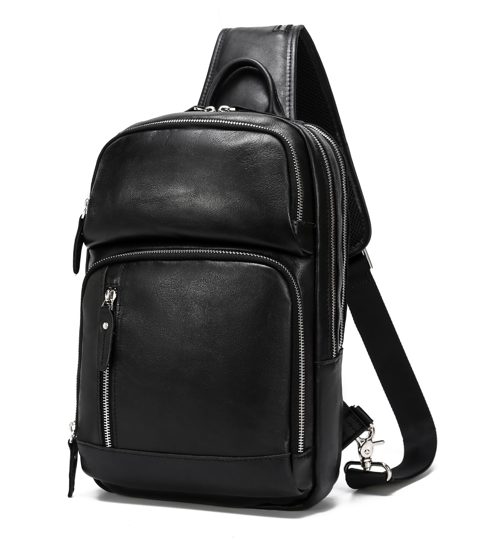 Premium Full Grain Leather Sling Bag for Men - Crossbody Chest Bag Fits 12.9