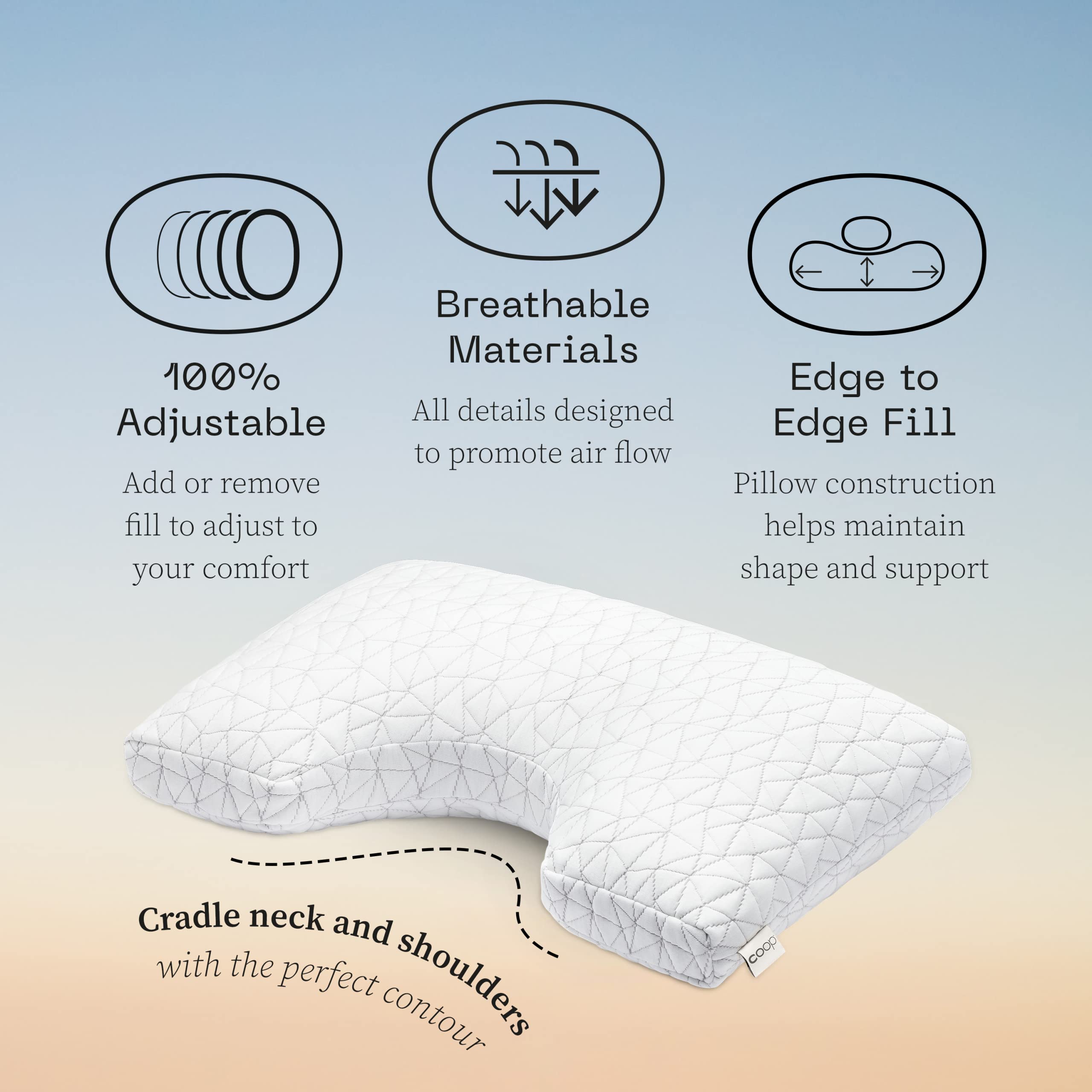 Coop Home Goods Original Cut-Out Adjustable King Size Memory Foam Pillow - Medium Firm for Neck & Head Support, Side Sleepers - CertiPUR-US & GREENGUARD Gold Certified - Perfect for Back Pain Relief & Better Sleep
