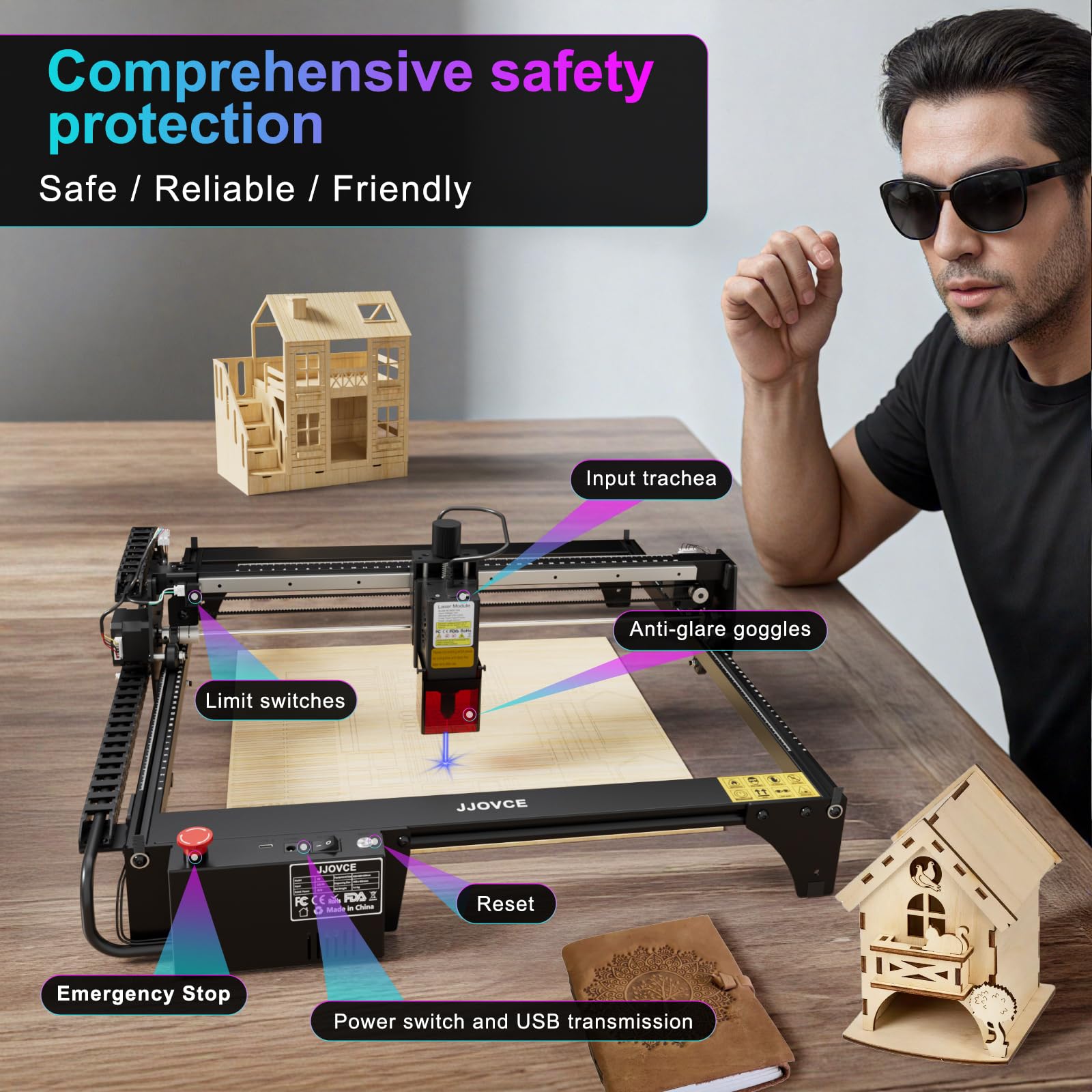 12W Laser Engraver Cutting Machine - Precision CNC Engraving for Wood, Metal, Acrylic, Glass, Leather & Jewelry | DIY Crafts, Personalized Gifts, Home Decor & Small Business Projects