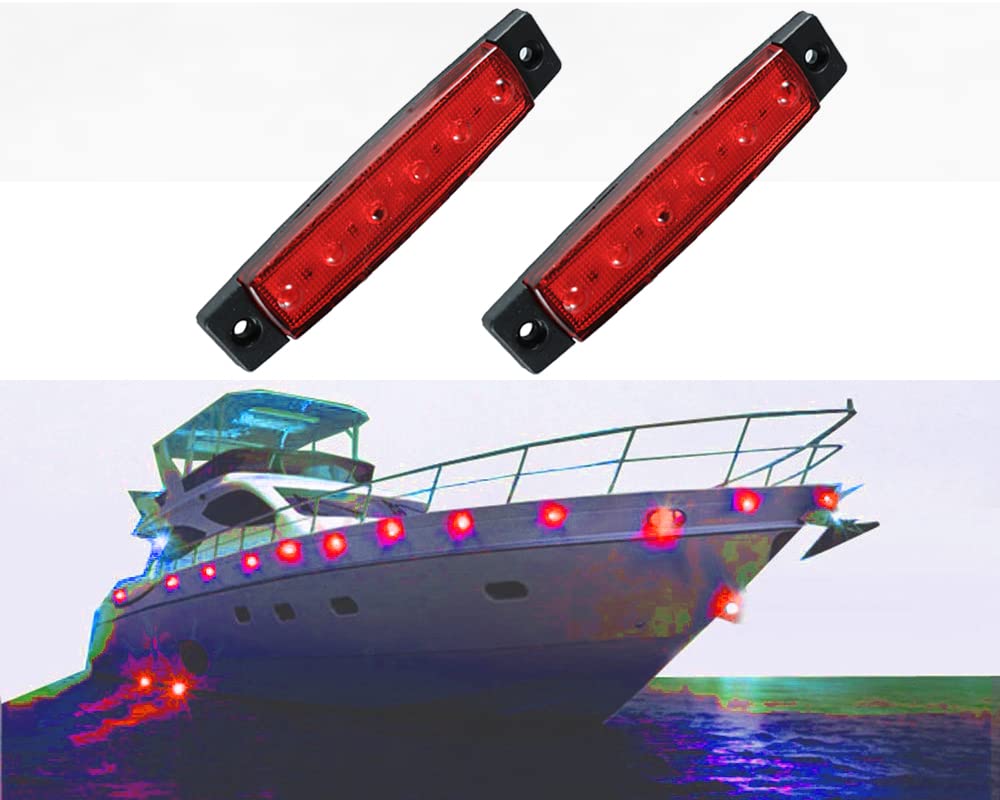 12V Waterproof LED Marine Boat Interior Lights - 6Pcs Red Strip Lights for Deck, Transom, Cockpit & Navigation on Fishing Pontoon, Sailboat, Kayak, Yacht | Perfect for Night Fishing & Safe Boating
