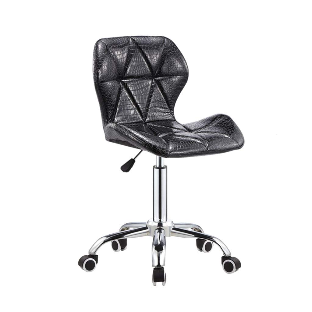 LAXF-stool Black PU Leather Desk Chair - Ergonomic Home Office Chair Without Arms, Adjustable Height Swivel Computer Chair with Backrest | Perfect for Small Spaces, Gaming & Remote Work