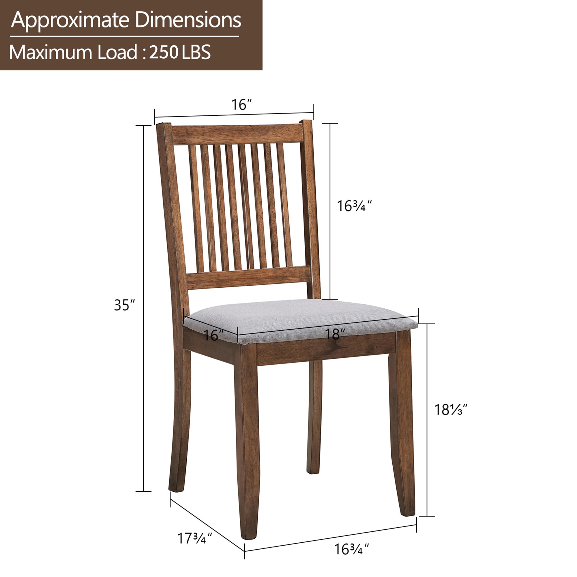 DUHOME Set of 2 Wooden Dining Chairs - Farmhouse Kitchen Chairs with Backrest & Upholstered Seat - Rustic Walnut Side Chairs for Dining Room, Living Room & Home Decor