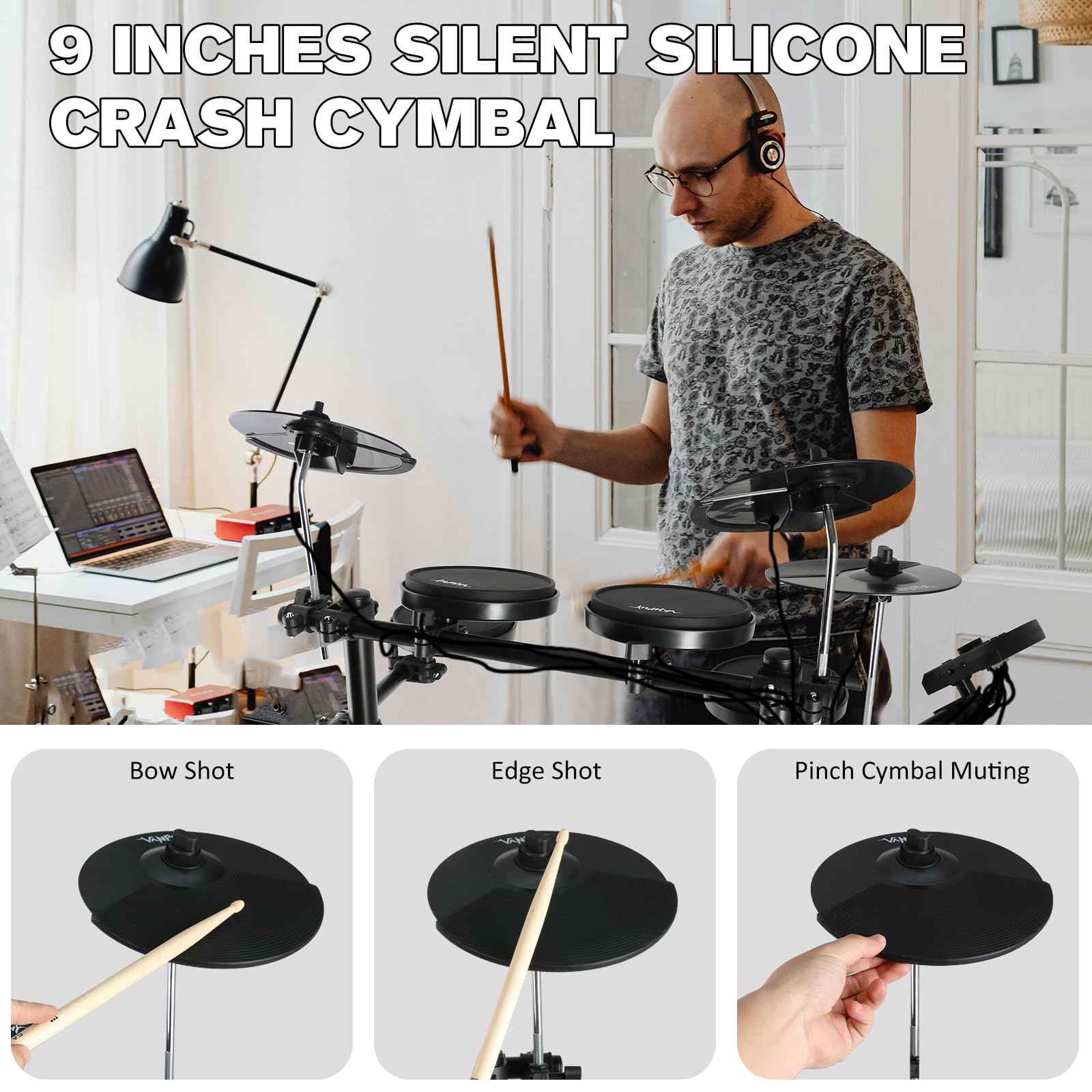 **Electric Drum Set for Beginners - Electronic Drum Kit with Quiet Silicone Pads, 20 Drum Set, 350 Sounds, Bluetooth, 2 Pedals, Sticks & Stool - Perfect for Home Practice, Studio Recording & Live Performances (Black)**