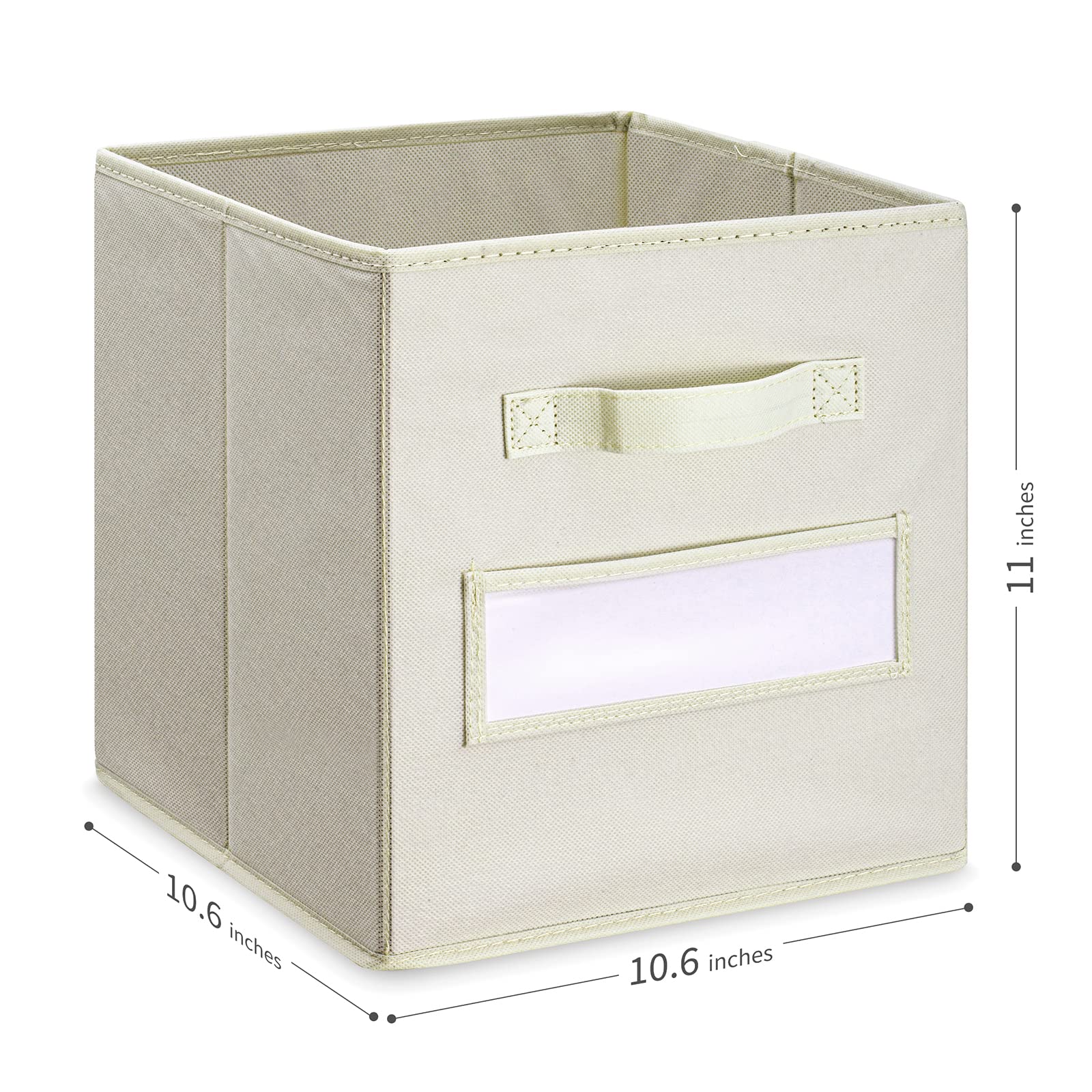 11 Inch Foldable Fabric Storage Cubes (Set of 10) - Beige Closet Organizer Bins with Labels & Pen - Perfect for Shelves, Closets, Kids Room & Office Organization