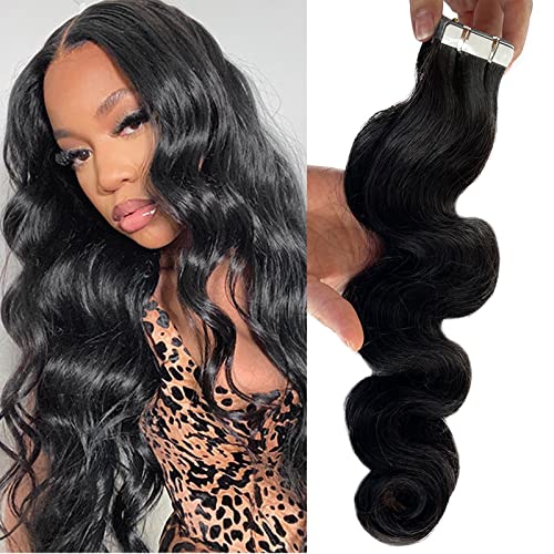 18 Inch Body Wave Tape in Hair Extensions - 100% Real Human Hair Weft, Natural Black, Double Sided, Seamless (20PCS 50G) - Perfect for Black Women, Styling, Volume Boost & Everyday Glamour
