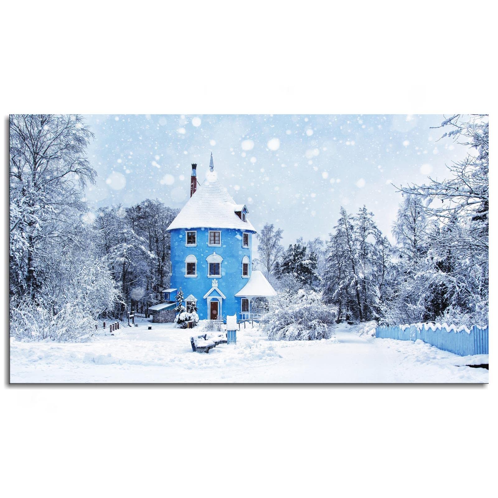 Winter Landscape Canvas Wall Art - Framed Castle Poster Print 20x12 Inches - Perfect for Bathroom, Bedroom & Living Room Decor