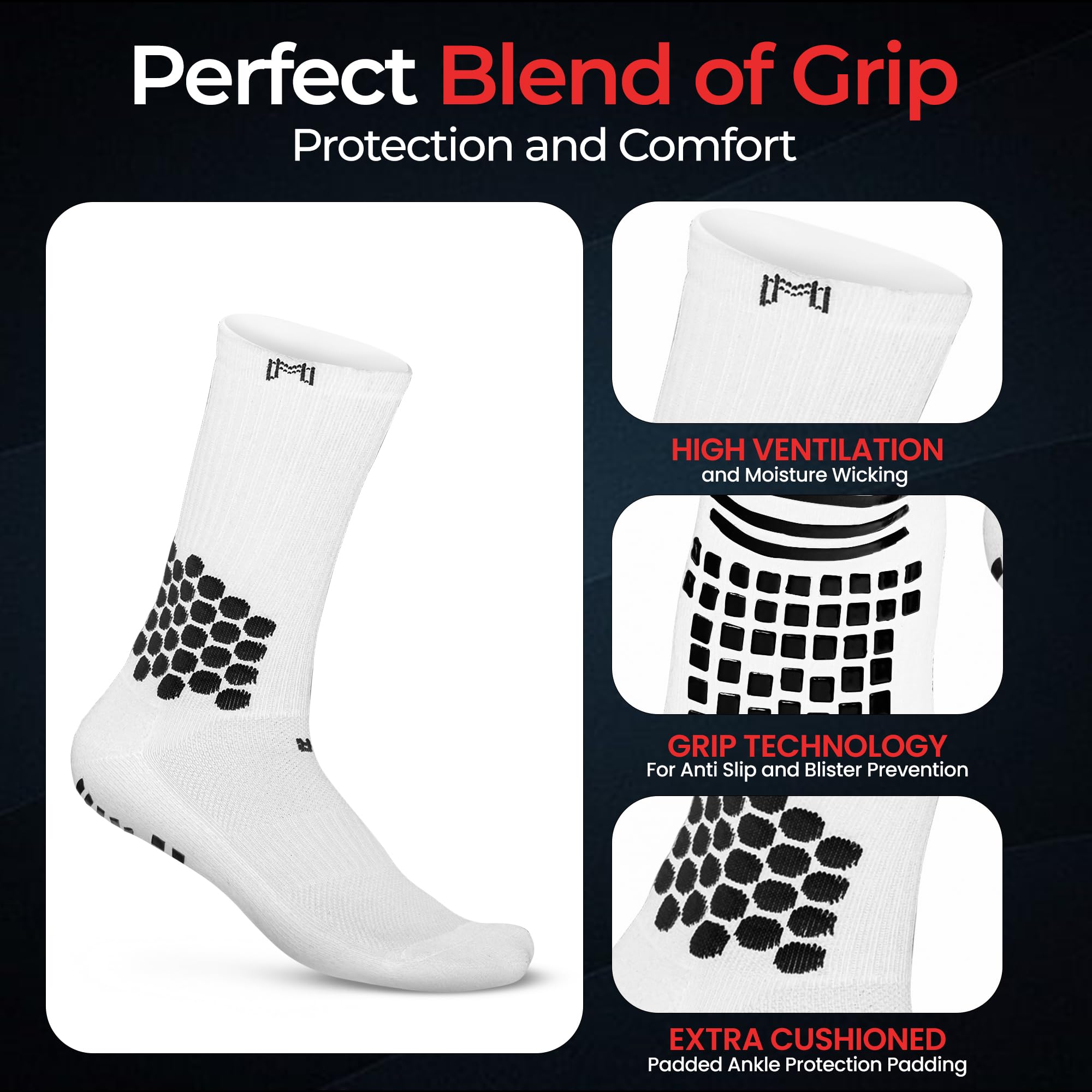 Soccer Grip Socks - Cushioned Ankle Protection, NonSlip Athletic Socks with Grip Pads for Men, Women & Youth - Perfect for Training, Matches & Outdoor Sports