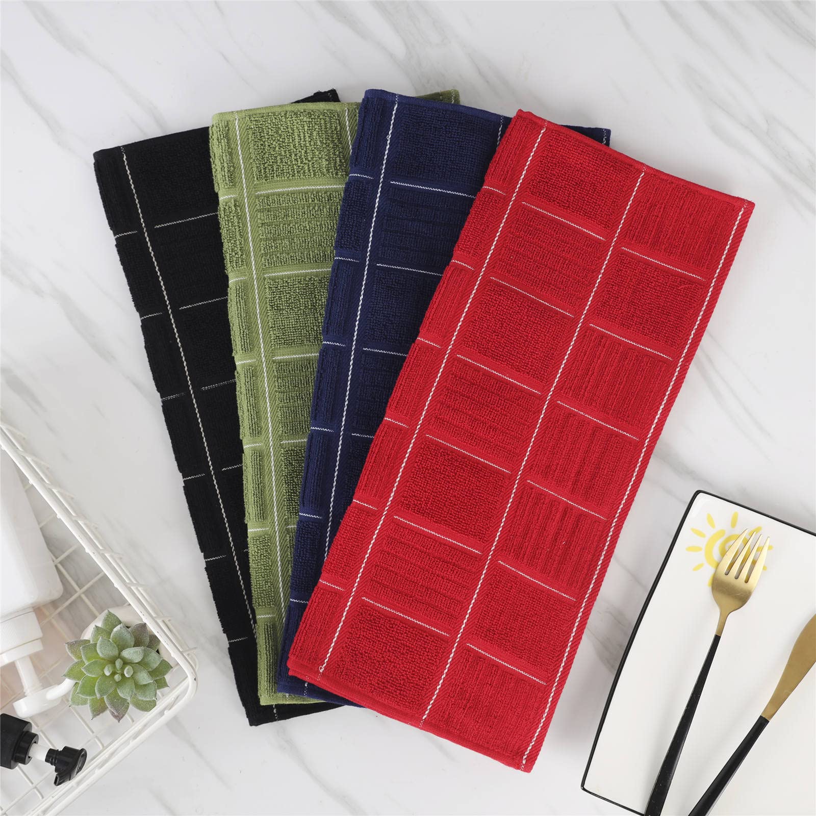 Glynniss 6-Pack Absorbent Cotton Kitchen Dish Towels 15x26 Inches - Red | Premium Tea Towels for Drying Dishes, Cleaning Countertops & Hand Drying | Ideal for Kitchen, Dining & Hosting