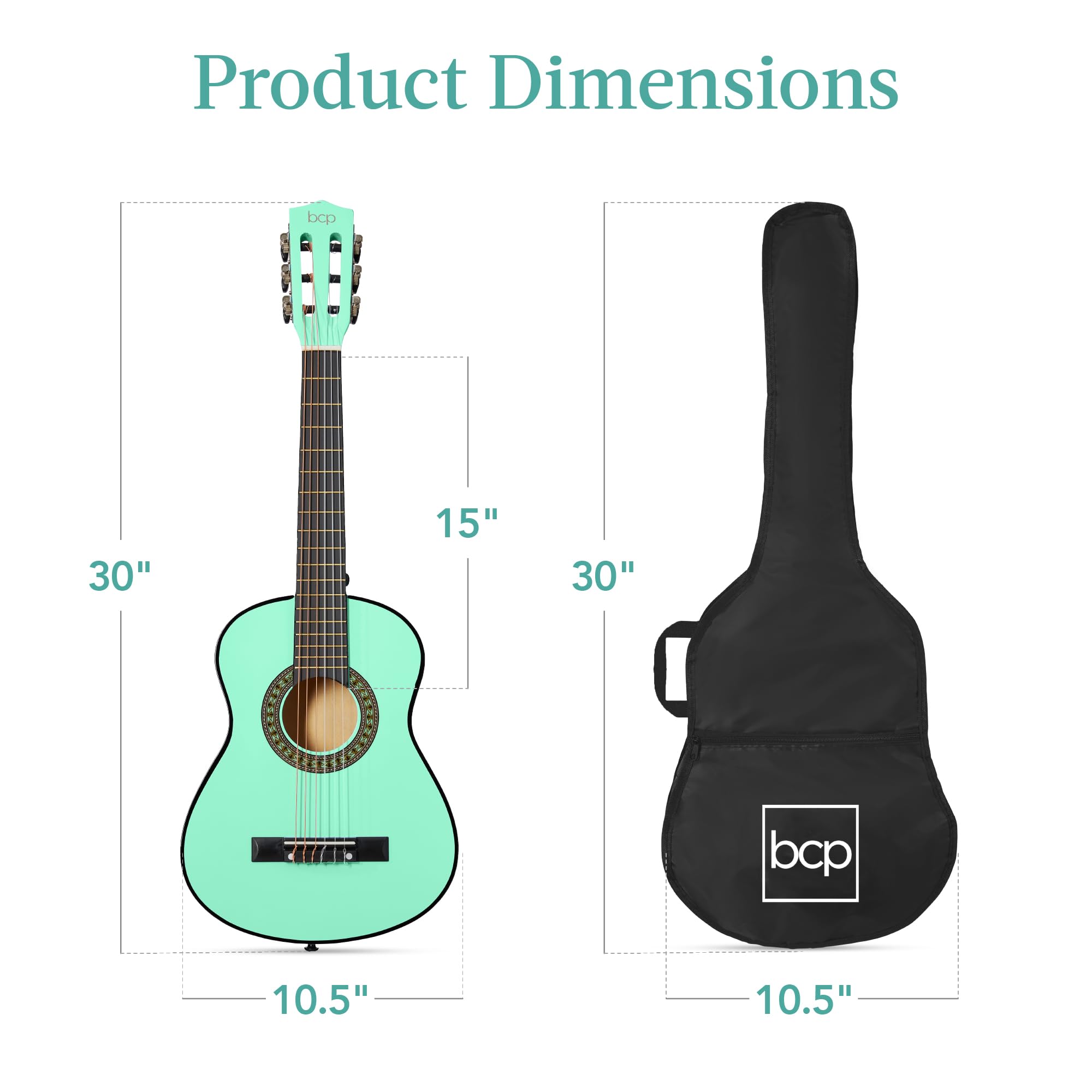 Best Choice Products 30-inch Kids Acoustic Guitar Starter Kit with Strap, Case, Extra Strings & Rosette Inlay - SoCal Green | Beginner Musical Instrument for Children, Perfect for Home Practice, School Performances & Birthday Gifts