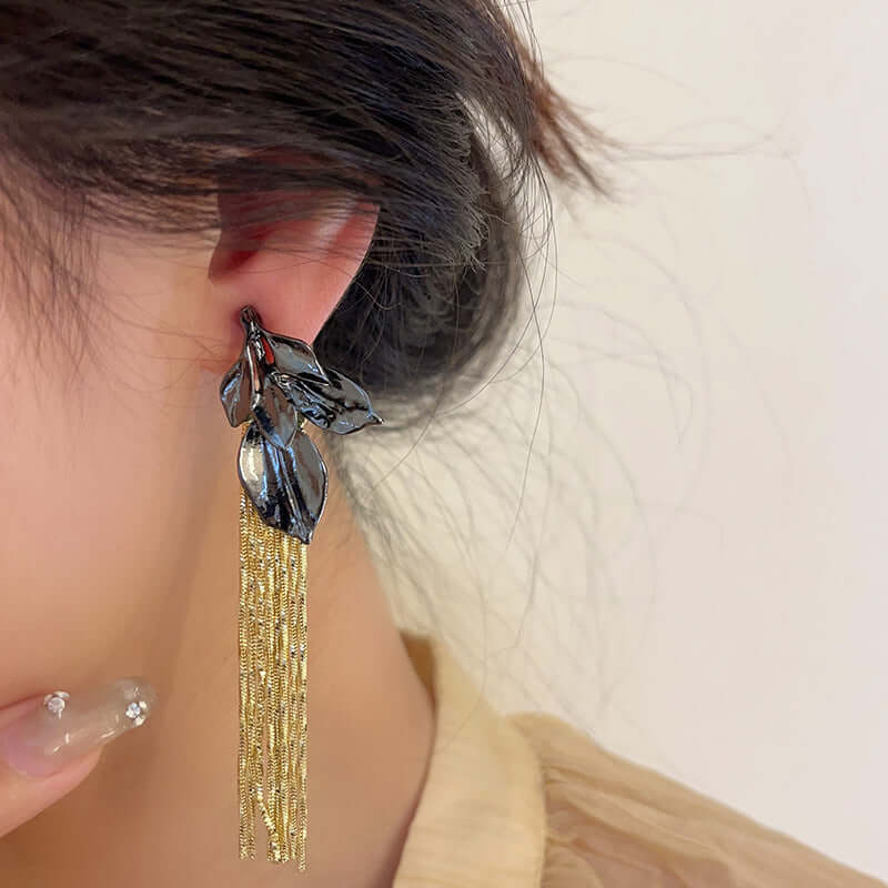 Mismatch Metallic Spiral Leaf Tassel Waterfall Earrings for Women | Boho Chic Dangle Statement Jewelry | Perfect for Parties, Weddings & Festivals (Style A1565)