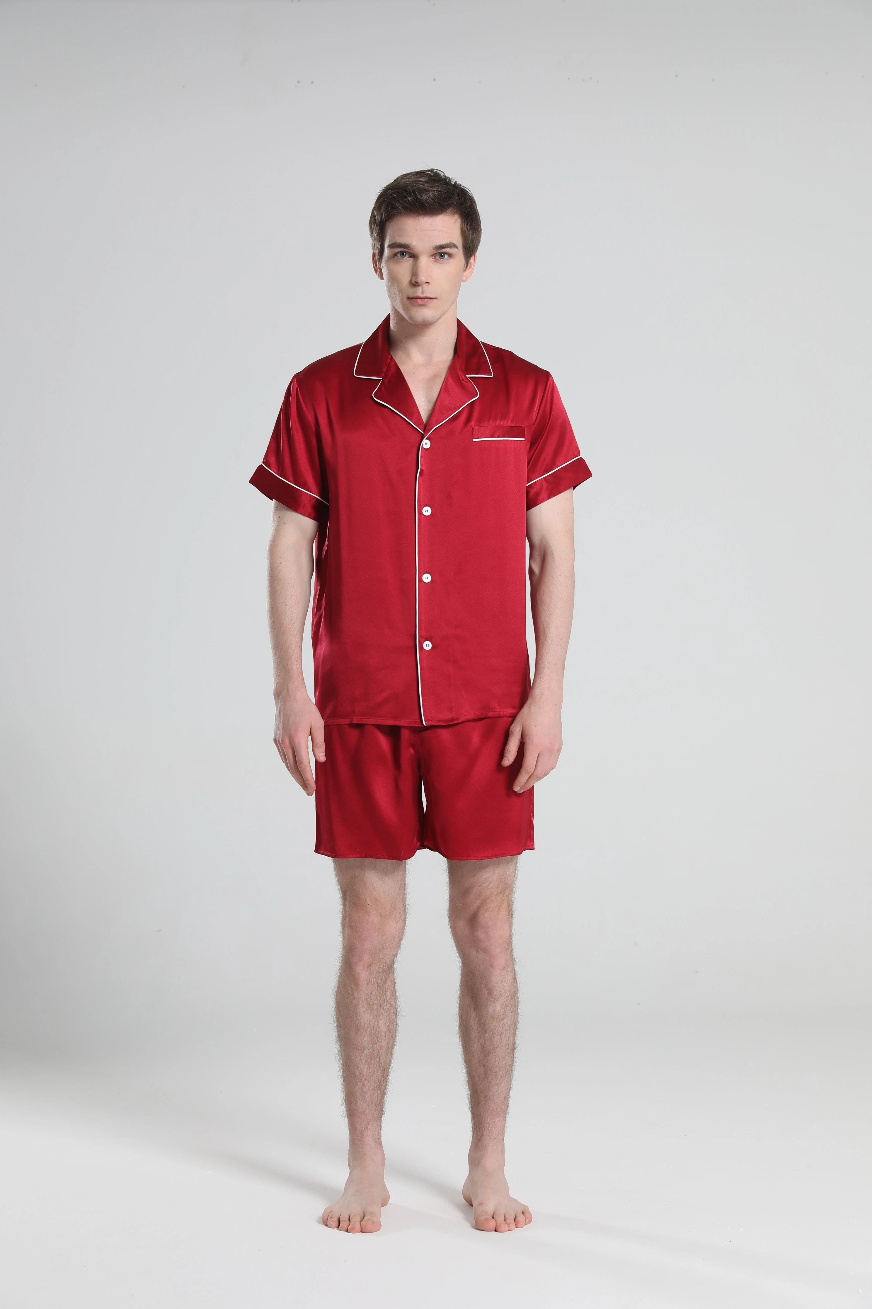 Men's Casual Silk Short Pajama Set - Soft & Breathable Sleepwear for Summer Nights - Perfect for Lounging, Travel & Home Relaxation