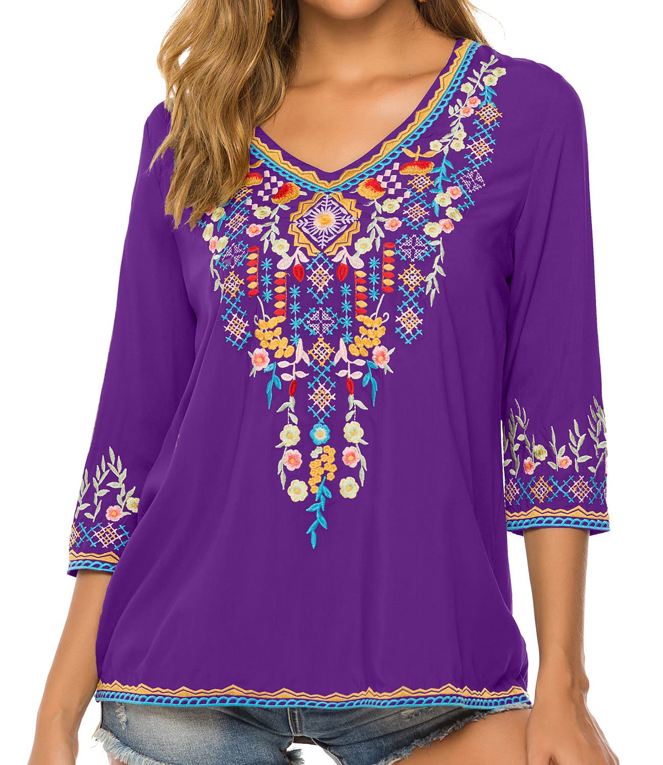 Higustar Women's Mexican Embroidered Boho Blouse - Bohemian Hippie Tunic Top, Plus Size Peasant Shirt for Fiesta & Casual Wear | Perfect for Music Festivals, Beach Vacations & Boho Chic Outfits