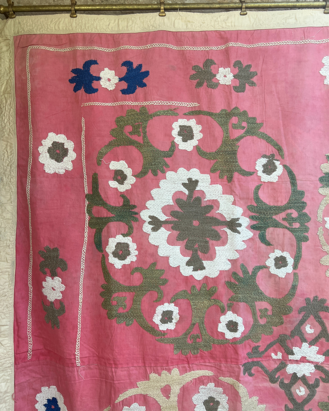 Extra Large Suzani 021 - Handmade Bohemian Style Cotton Throw Blanket for Sofa, Bed & Home Decor - Perfect for Bohemian, Farmhouse & Eclectic Interior Design
