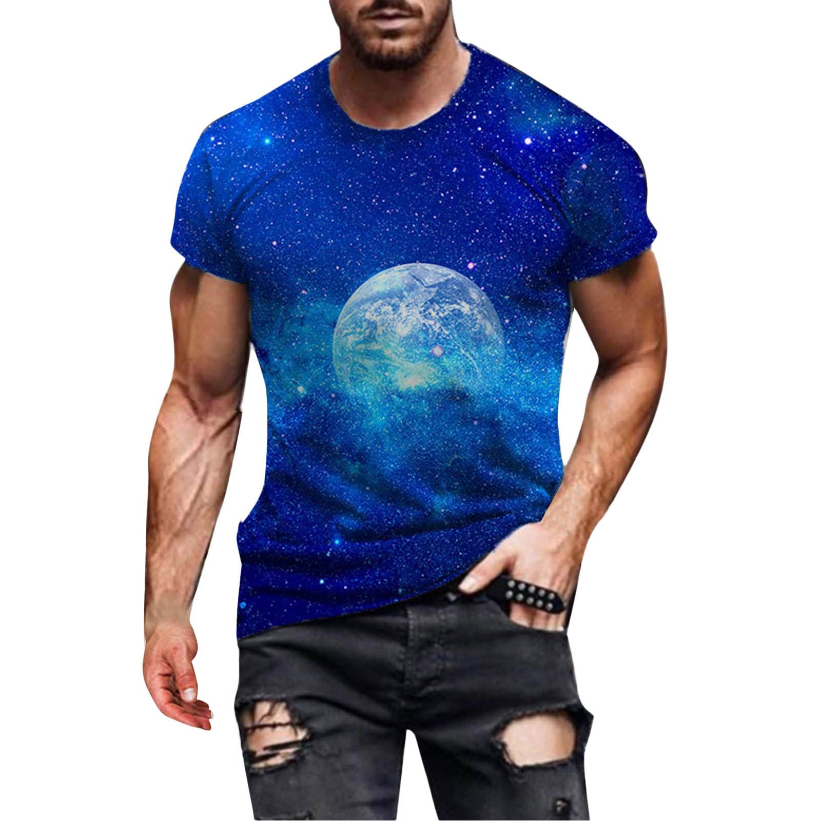 UBST Men's Soldier Short Sleeve T-Shirt - 3D Digital Galaxy Print Crewneck Tee for Summer Streetwear & Casual Beach Outfits | Lightweight Comfortable Cotton Top for Outdoor Activities, Travel & Daily Wear