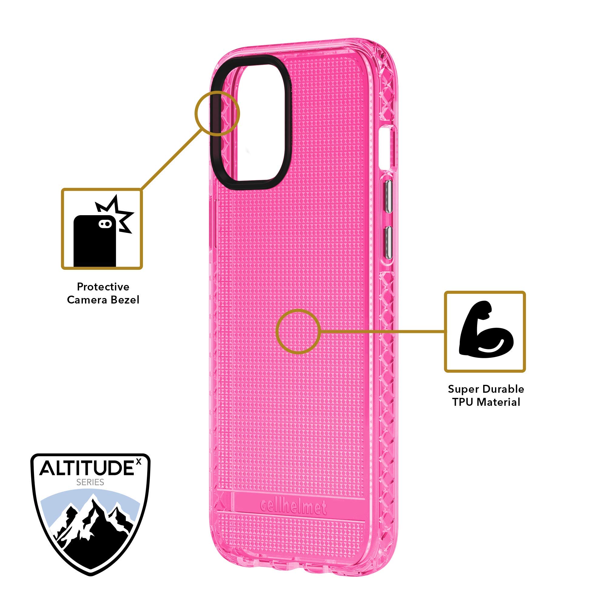 Cellhelmet Altitude X Series Pink Shockproof Phone Case for iPhone 12/12 Pro | Durable Protection | Retail Packaging | Perfect for Outdoor Adventures & Daily Use