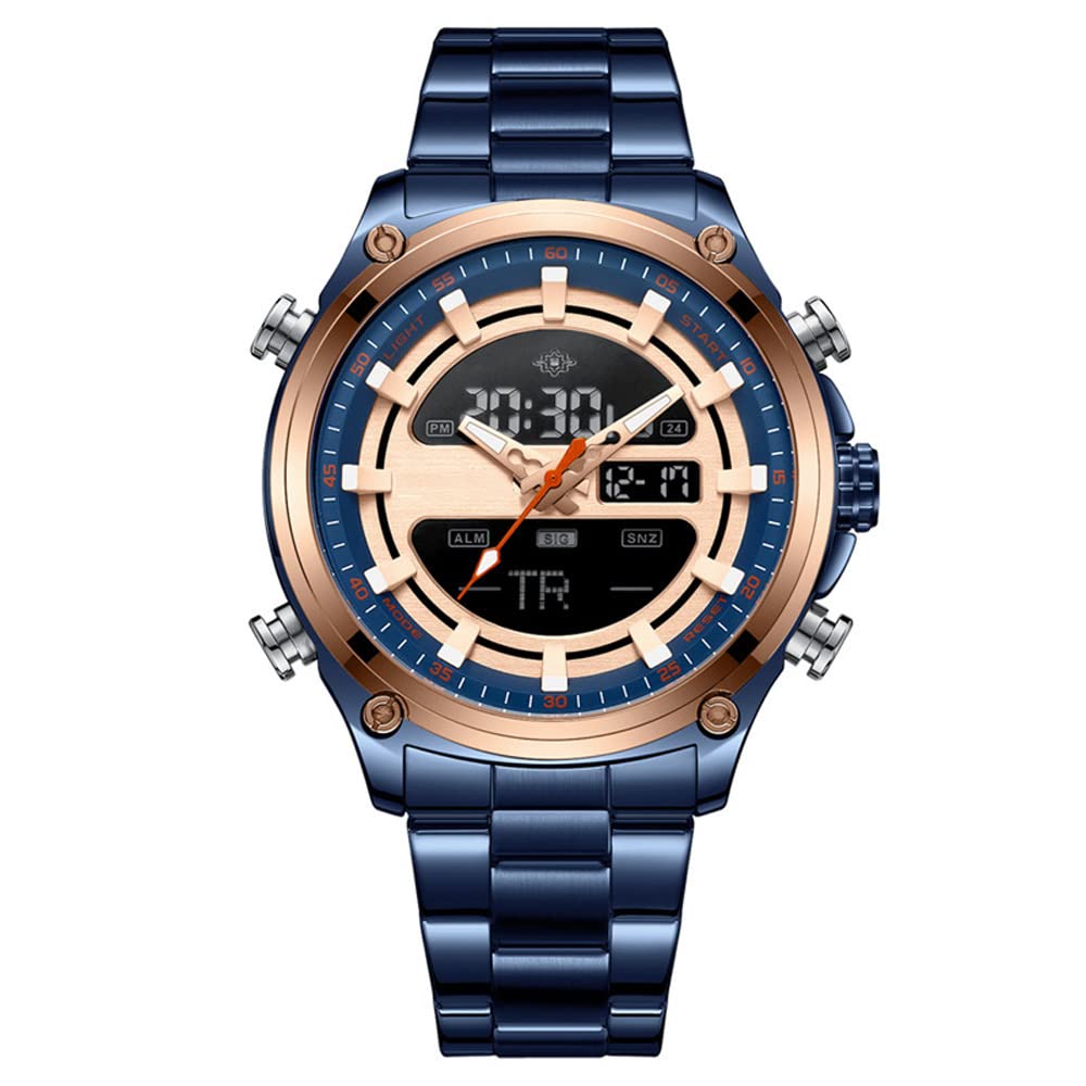 Mengbi Men's Digital Analog Dual Display Stainless Steel Watch - Luminous Business Chronograph, Waterproof Sports Wristwatch for Casual & Formal Wear - Perfect for Office, Gym, and Outdoor Activities