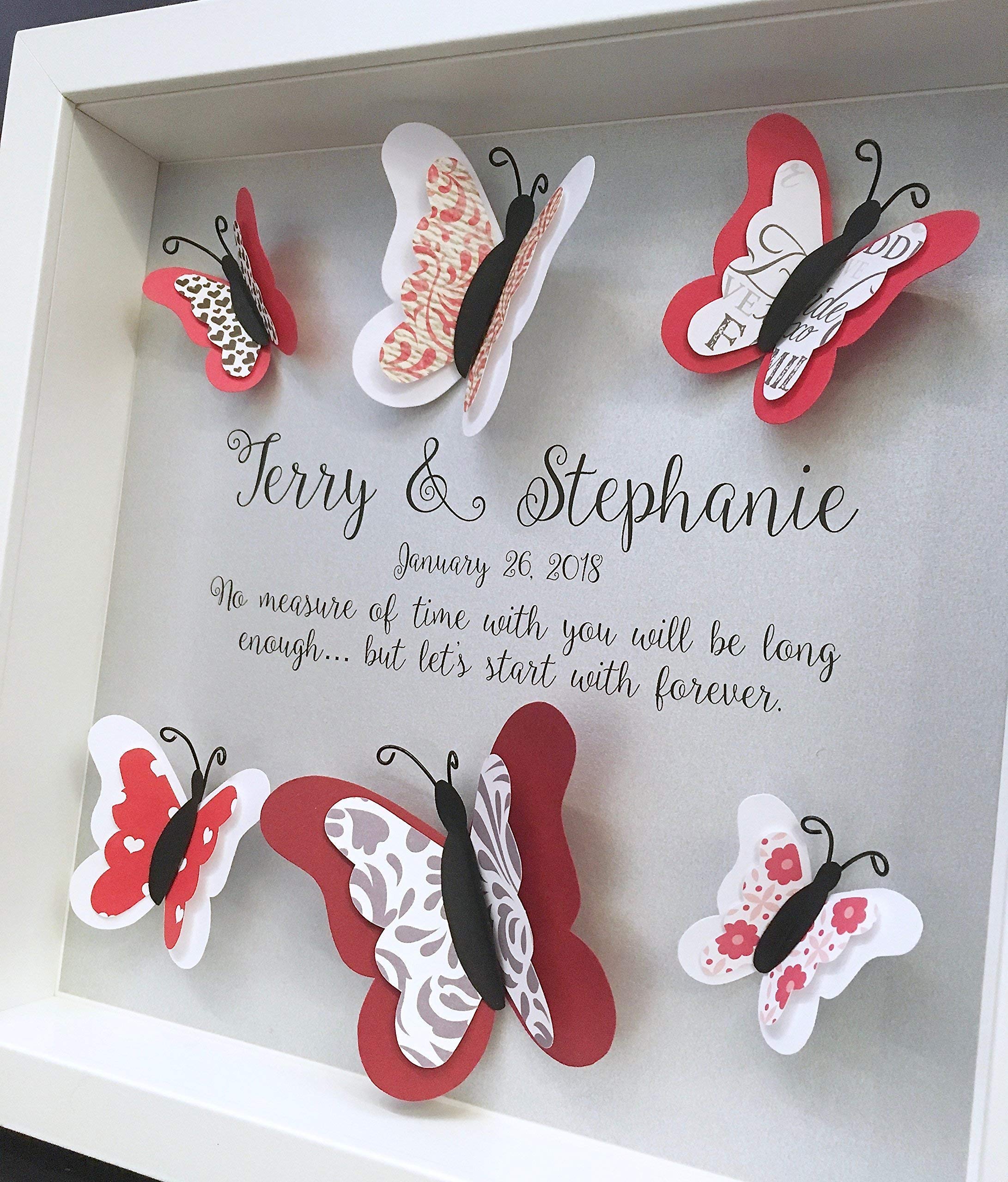 Custom Valentine's Frame with Paper Butterflies - Personalized Wall Art for Bridal Engagement, First Anniversary & Paper Anniversary Gifts - Perfect for Romantic Home Decor & Wedding Keepsakes