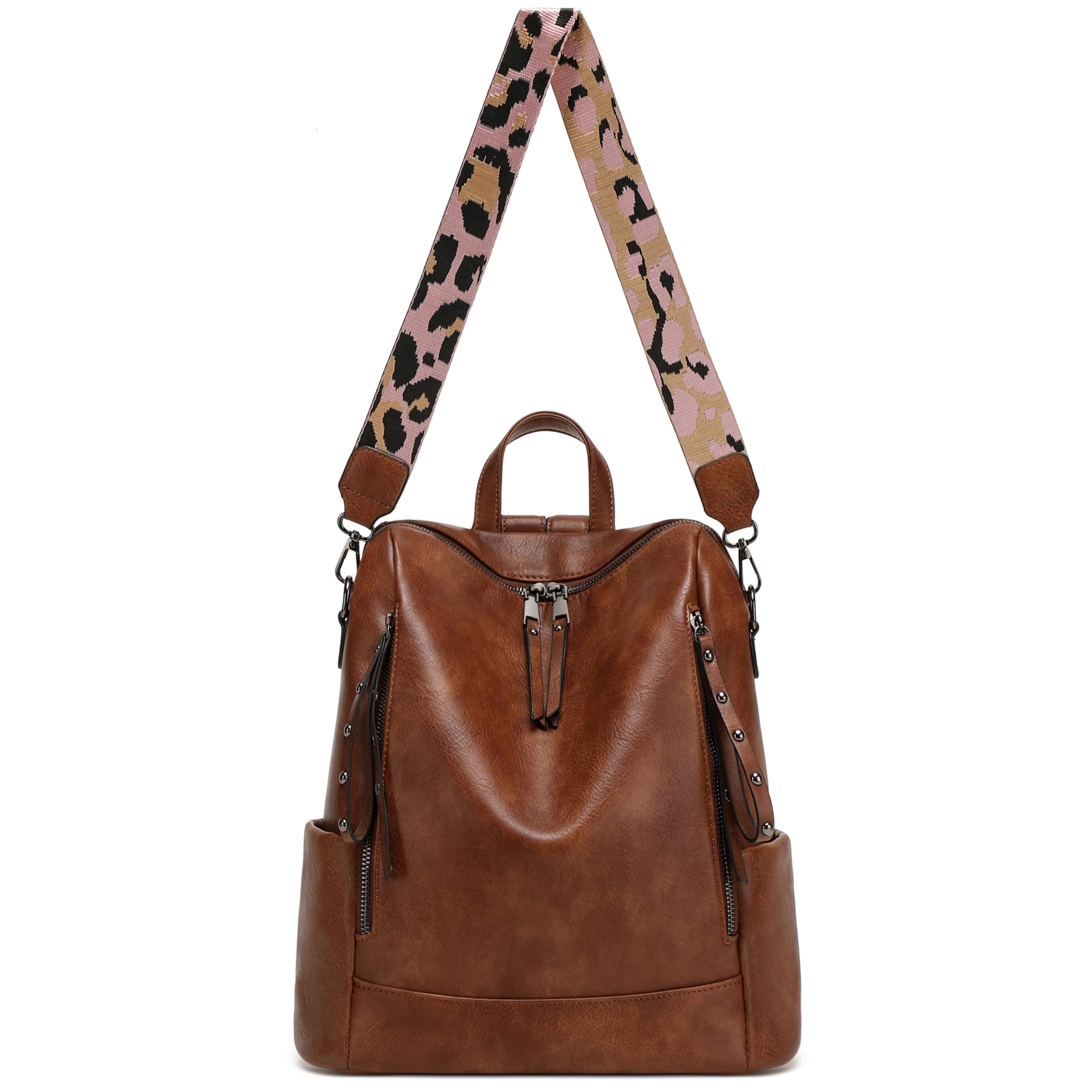 Stylish Leather Backpack Purse for Women - Fashionable Travel Backpack & Shoulder Bag (Brown) - Perfect for Work, College, Commuting & Weekend Getaways