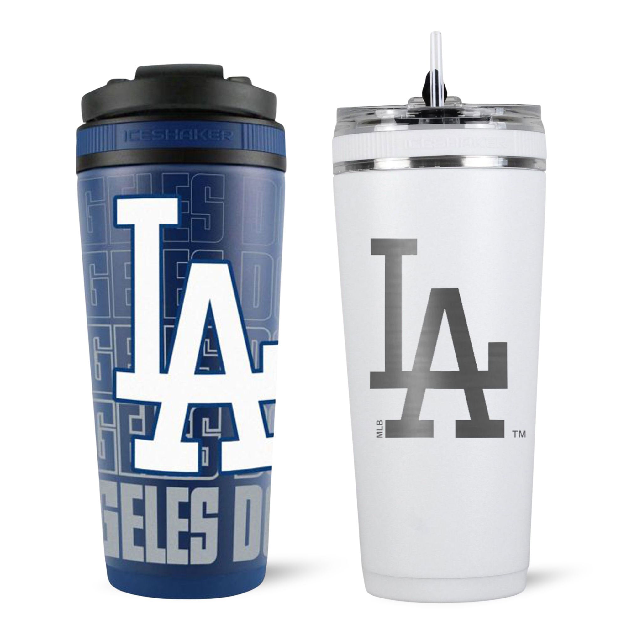 LA Dodgers Official Logo 4D Ice Shaker & Flex Bottle Bundle - Perfect for Baseball Games, Gym Workouts & Outdoor Activities